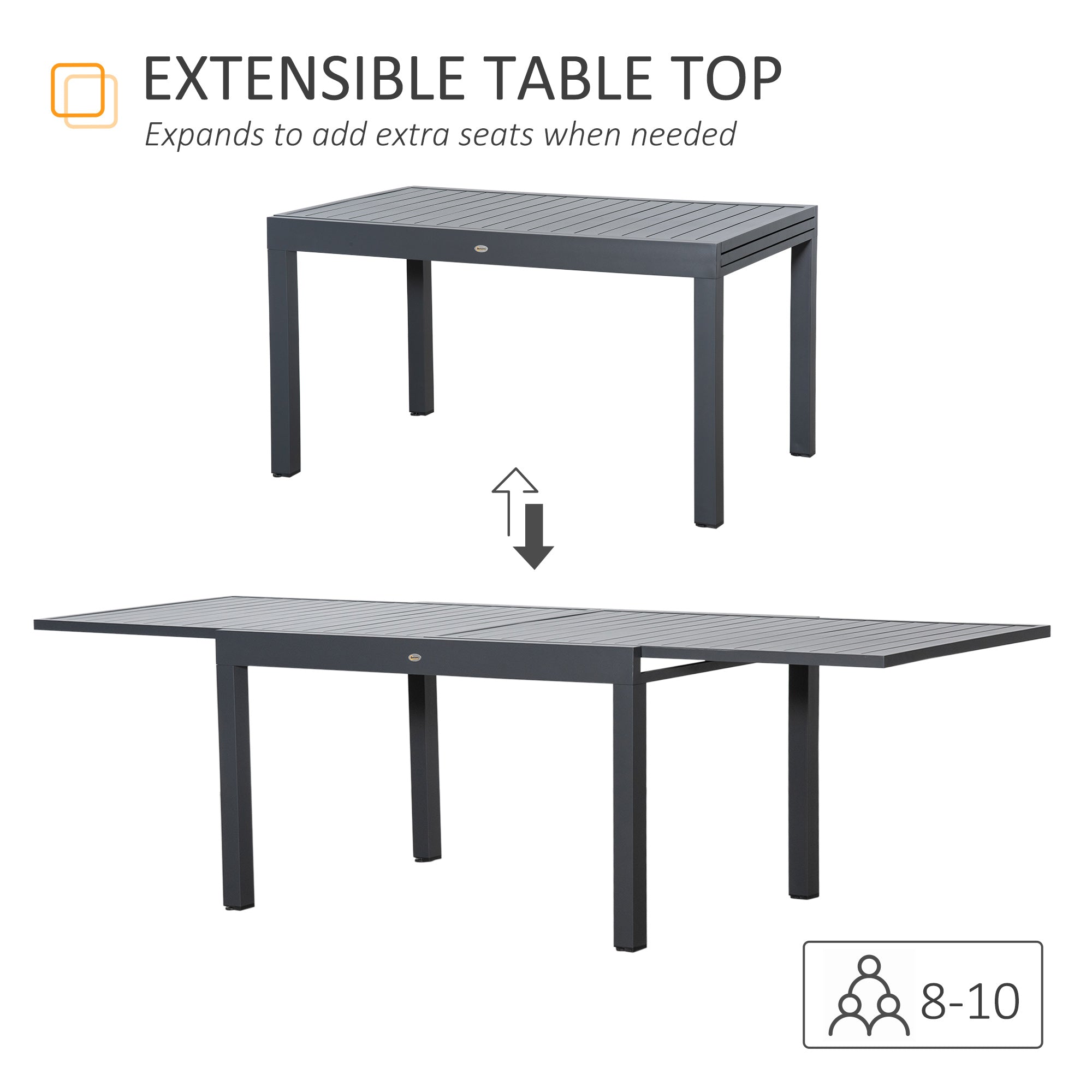 10 Seater Extendable Garden Dining Table with Aluminium Frame Grey-3