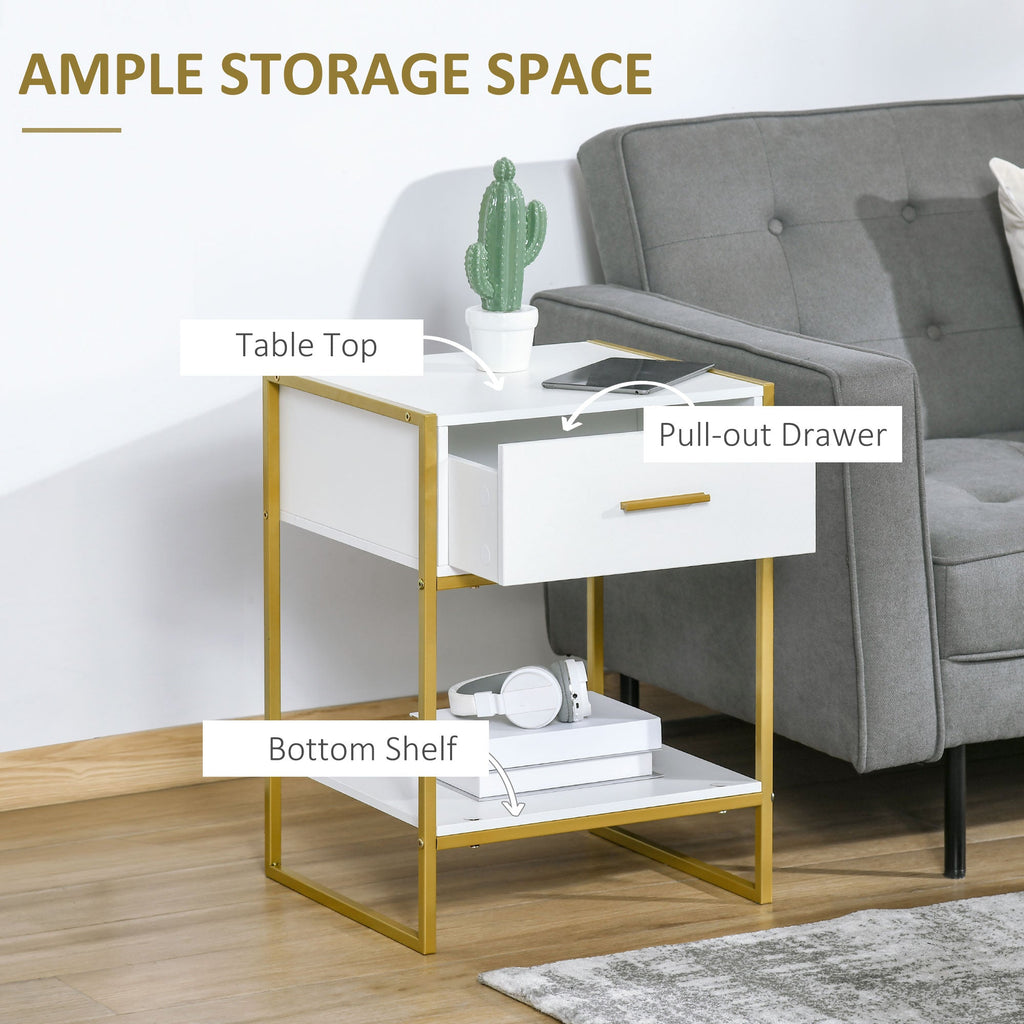 Set of Two Elegant Bedside Tables - White/Gold-Tone-4