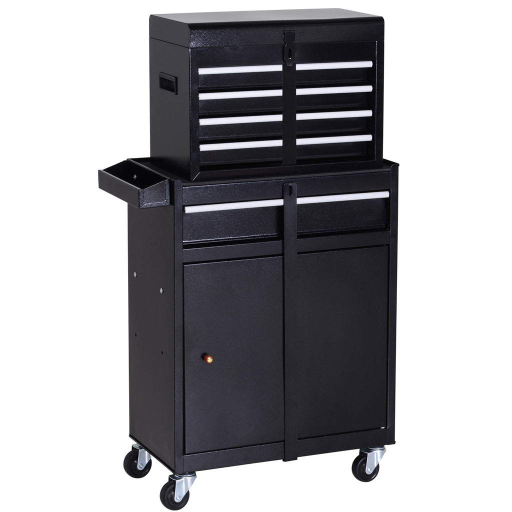 Tool Chest 2 in 1 Metal Tool Cabinet Storage Box with 5 Drawers Pegboard Wheels 60x28x104.5cm Black-0