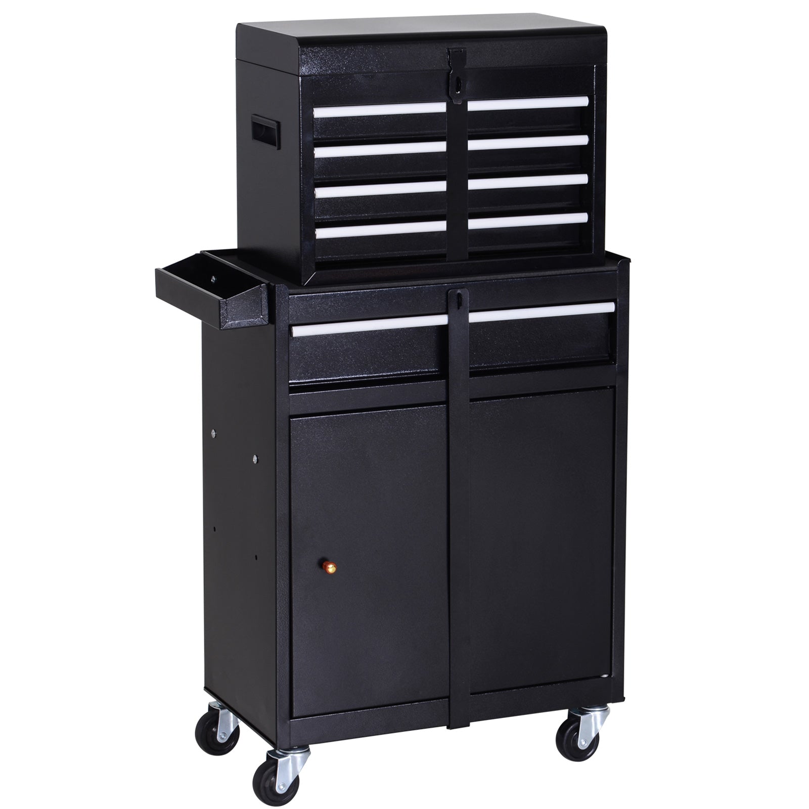 Tool Chest 2 in 1 Metal Tool Cabinet Storage Box with 5 Drawers Pegboard Wheels 60x28x104.5cm Black-0
