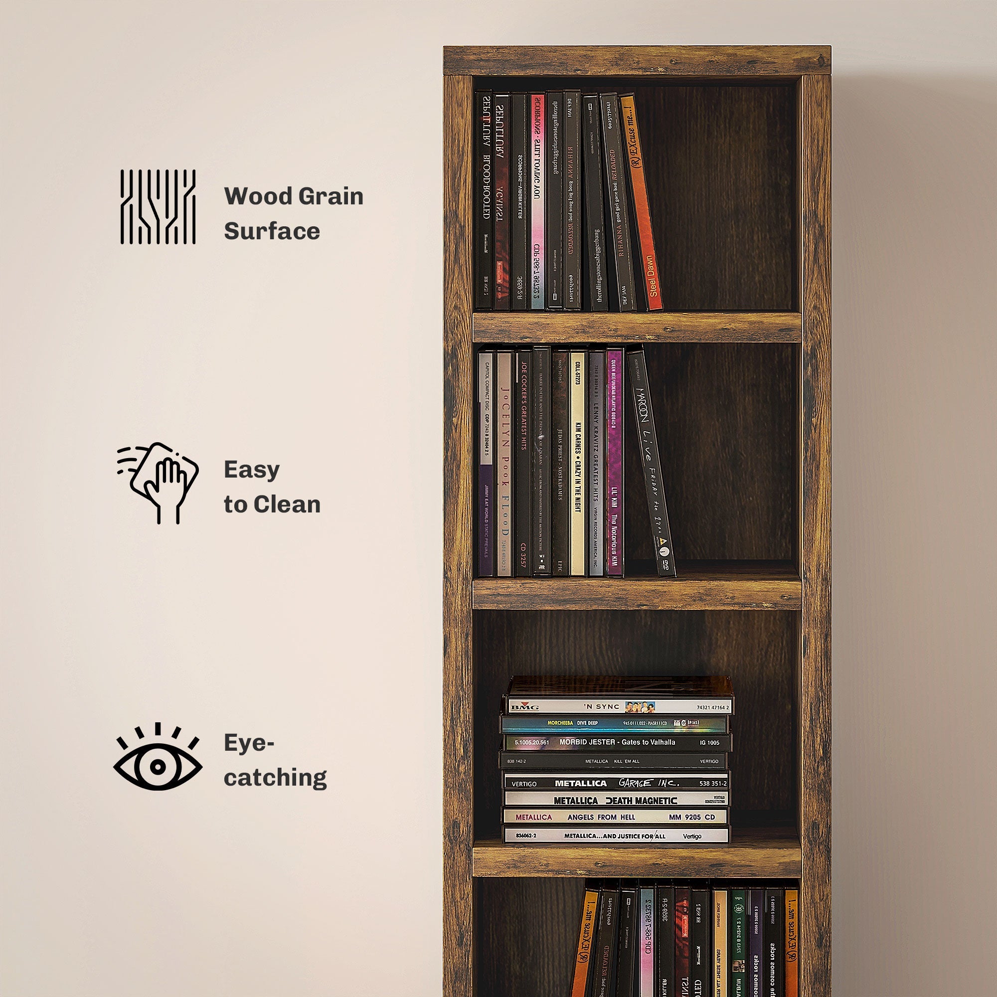 204 CD Tall Narrow Media Storage Tower - Rustic Brown-4
