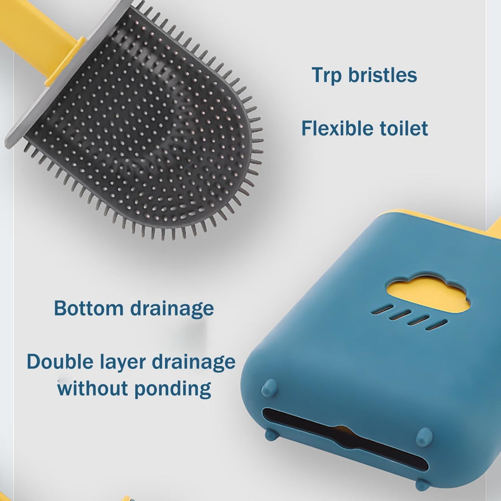 Household cleaning expert silicone wall-mounted toilet brush creative cleaning brush set soft plastic brush long handle brush-4