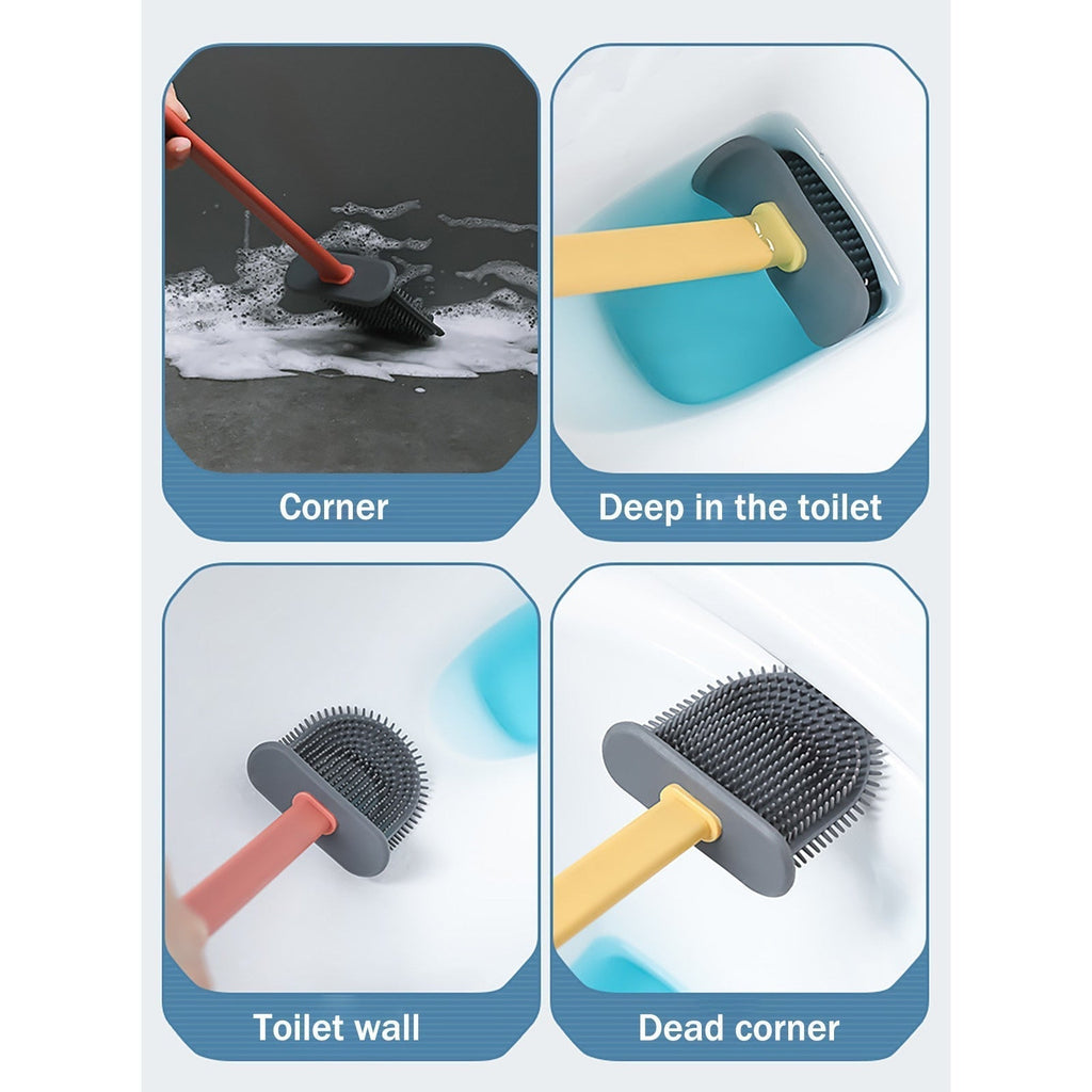 Household cleaning expert silicone wall-mounted toilet brush creative cleaning brush set soft plastic brush long handle brush-3