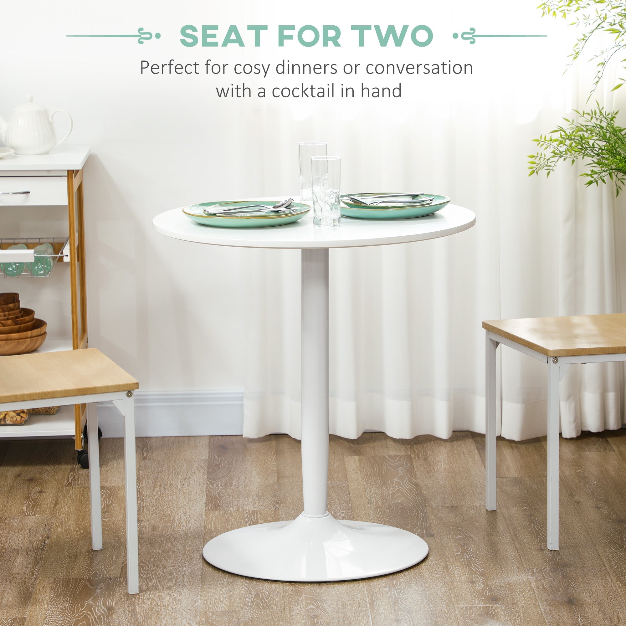 Round Dining Table, Modern Dining Room Table with Steel Base, Non-slip Foot Pad, Space Saving Small Dining Table, White-3