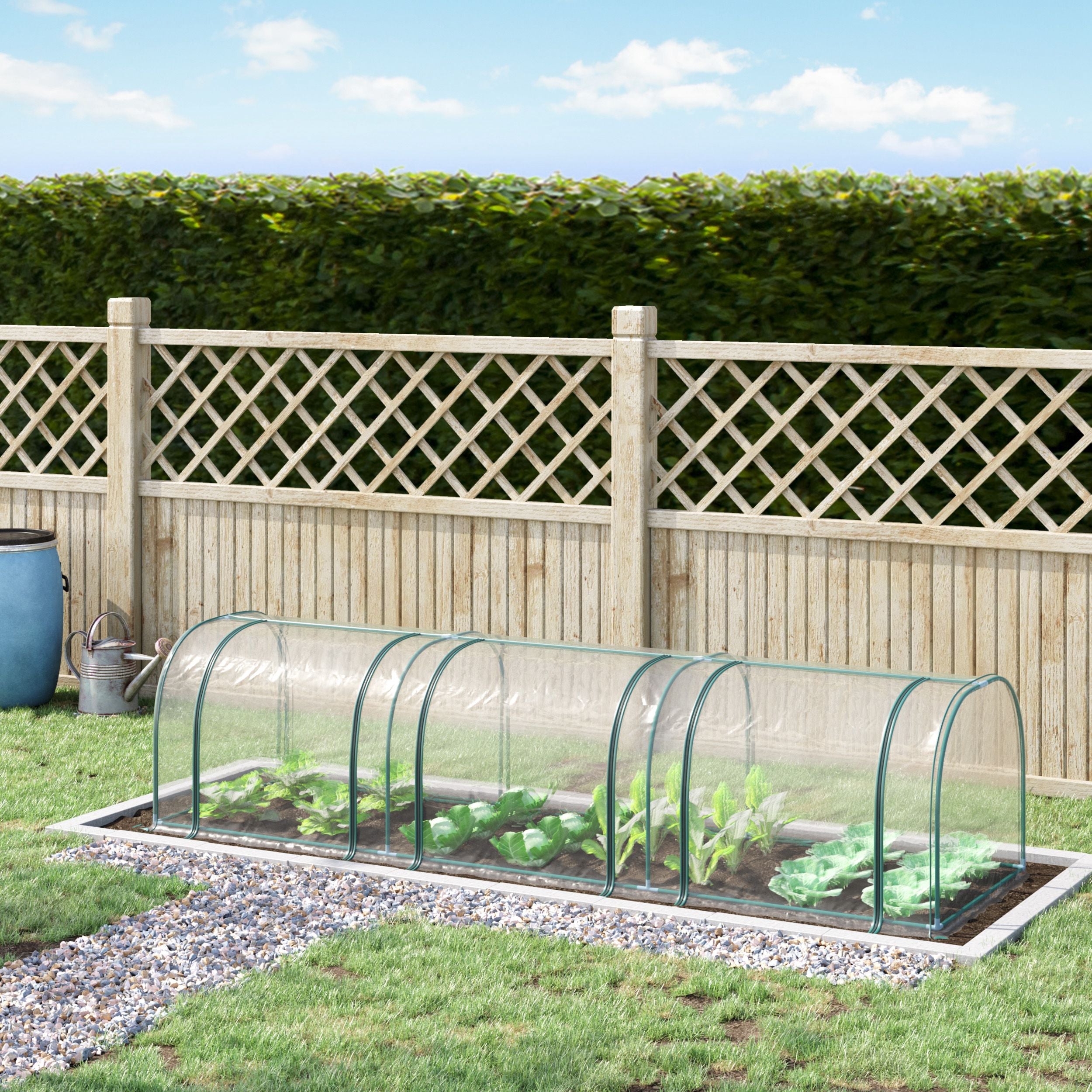 3 Section Portable PVC Tunnel Greenhouse with Steel Frame - Dark Green-1