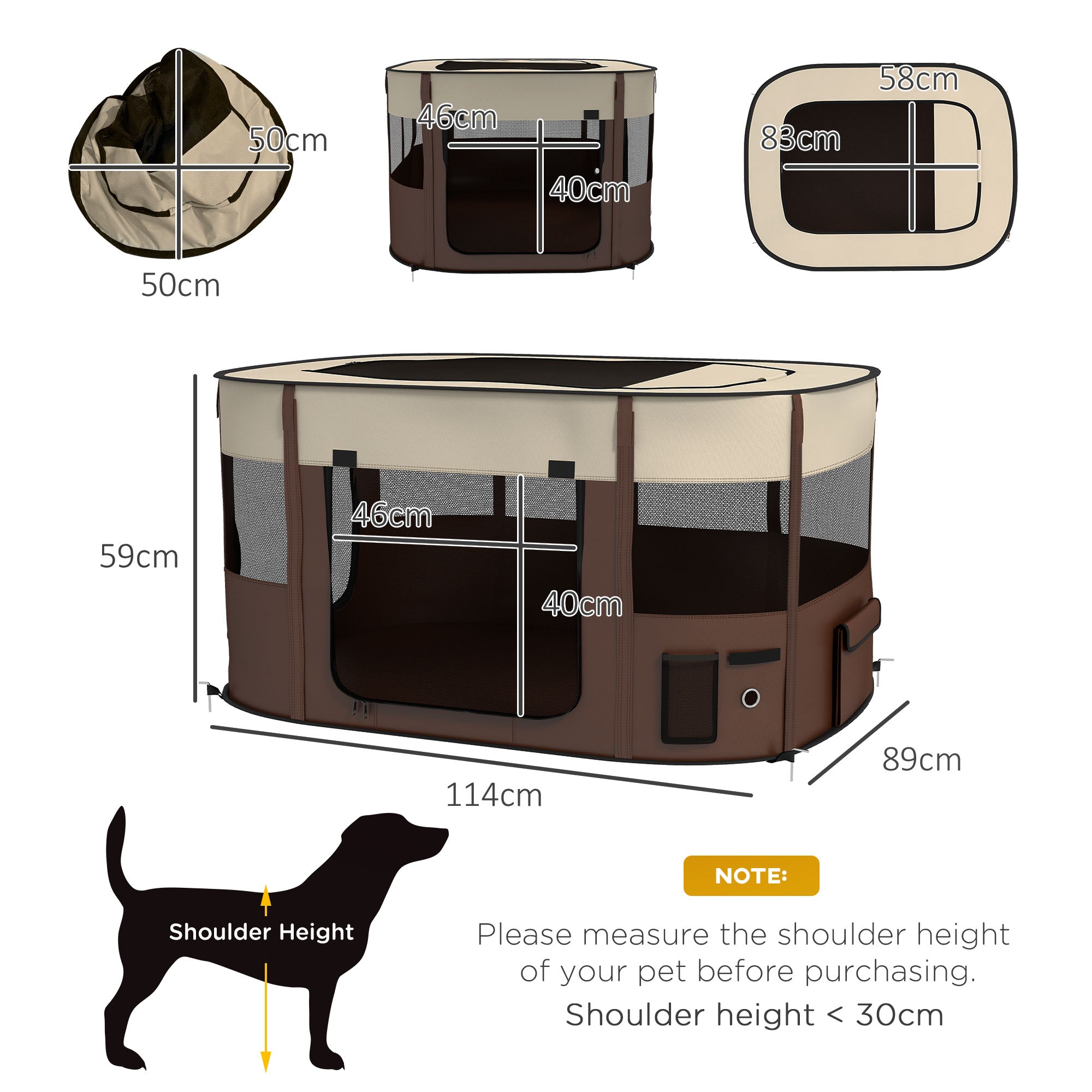 Foldable Dog Pen with Storage Bag for Indoor/Outdoor Use, Portable Pet playpen, with Ground Stakes - Brown-2