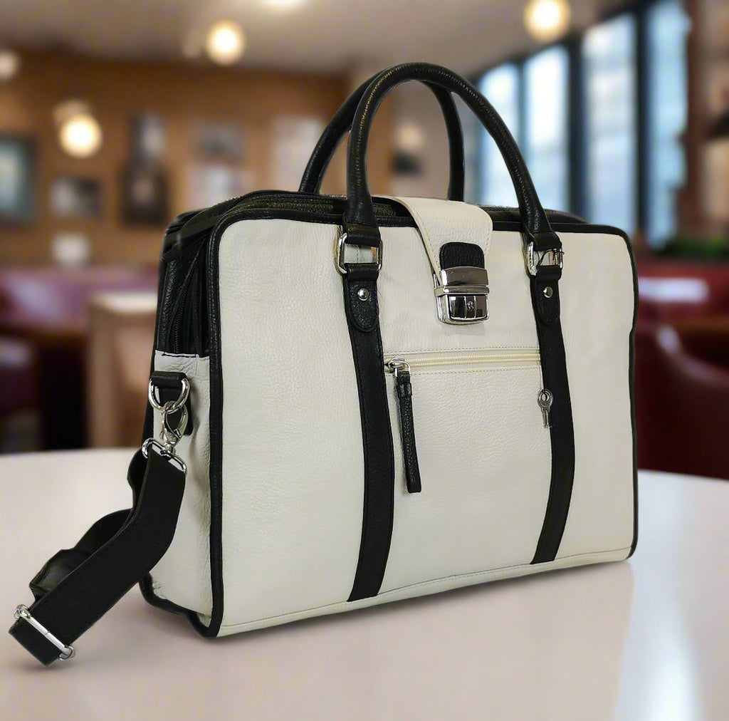 Leather Briefcase, White