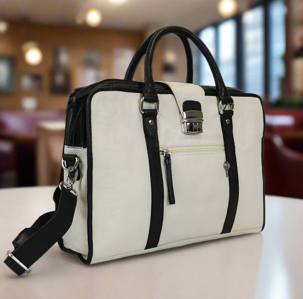 Leather Briefcase, White