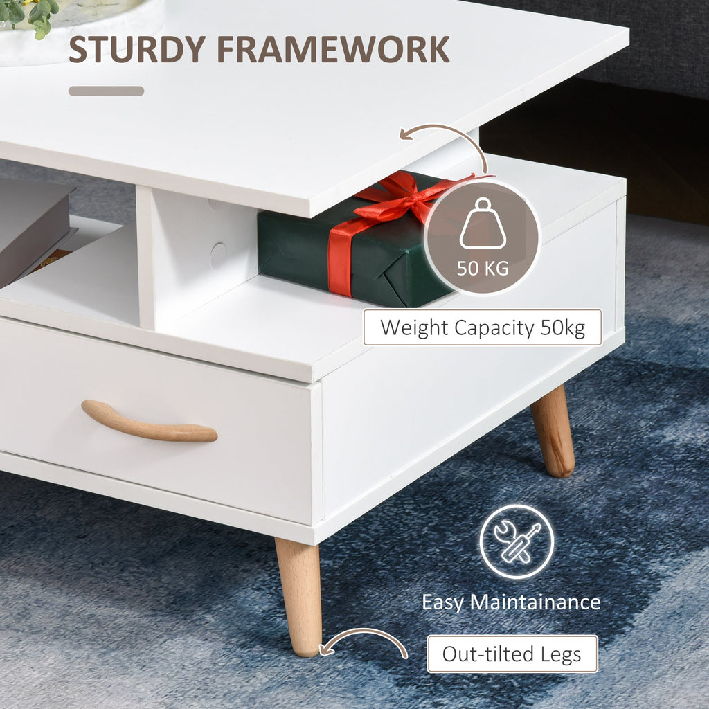 Modern Minimalism Coffee Table with Storage, Sofa Side Table with Shelf & Drawer for Living Room Reception Room, White-3