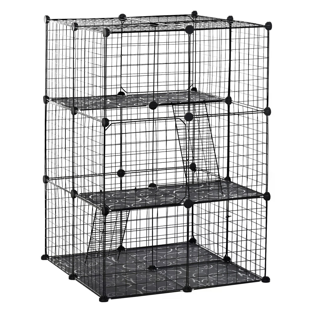 Pet Playpen DIY Small Animal Cage Enclosure Metal Wire Fence 39 Panels with 3 Doors 2 Ramps for Kitten Bunny Chinchilla Pet Mink Black by PawHut-0