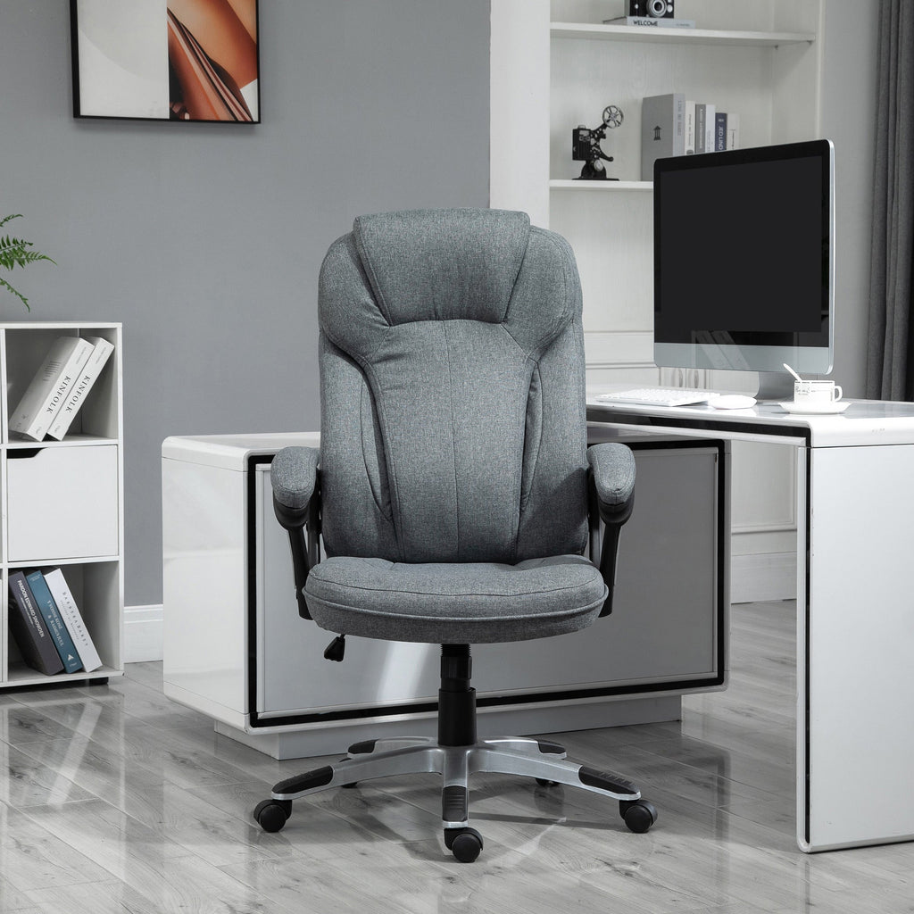 Swivel Chair Linen Fabric Home Office Chair, Height Adjustable Computer Chair with Padded Armrests and Tilt Function, Grey-1