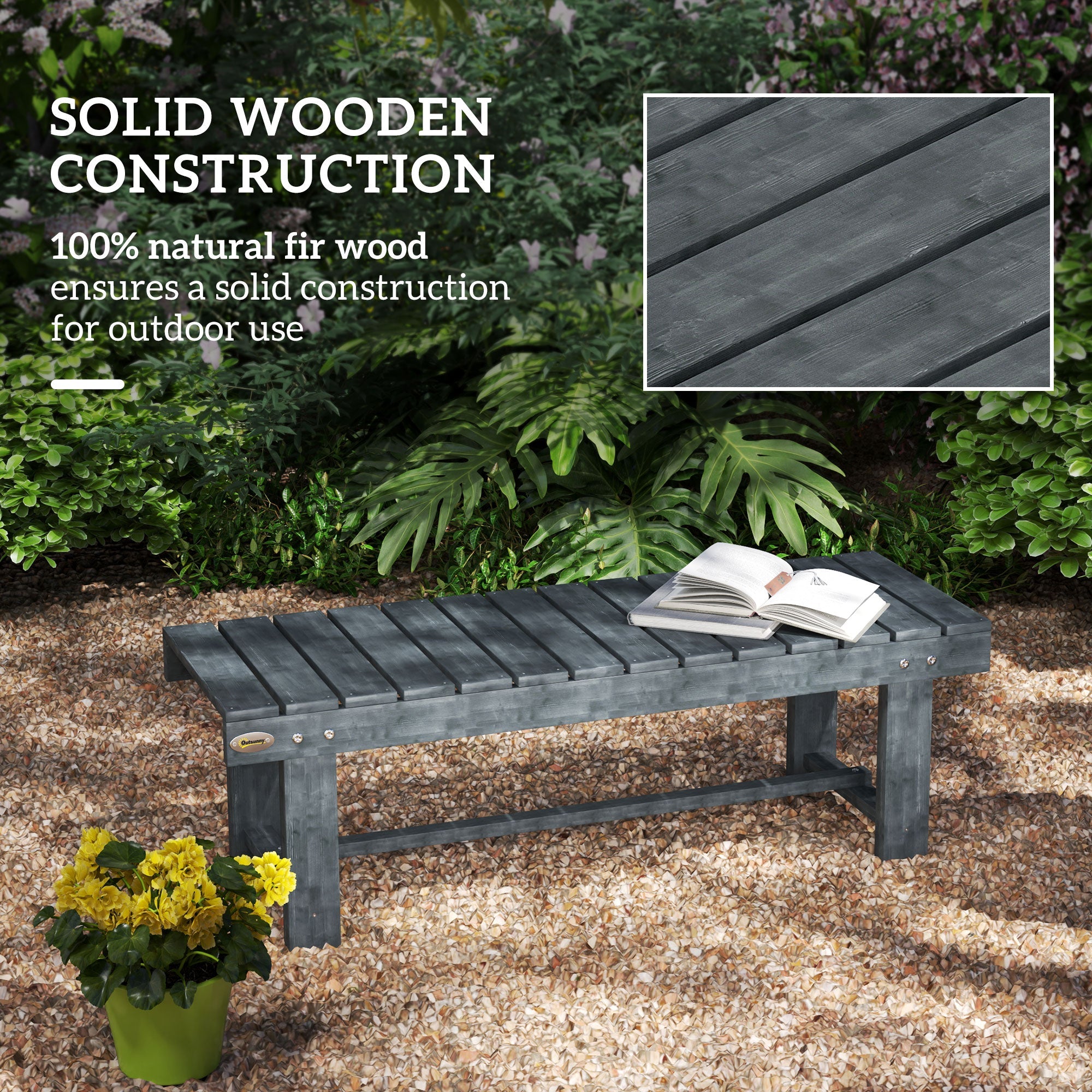 2-Seater Garden Wooden Bench, Grey-4