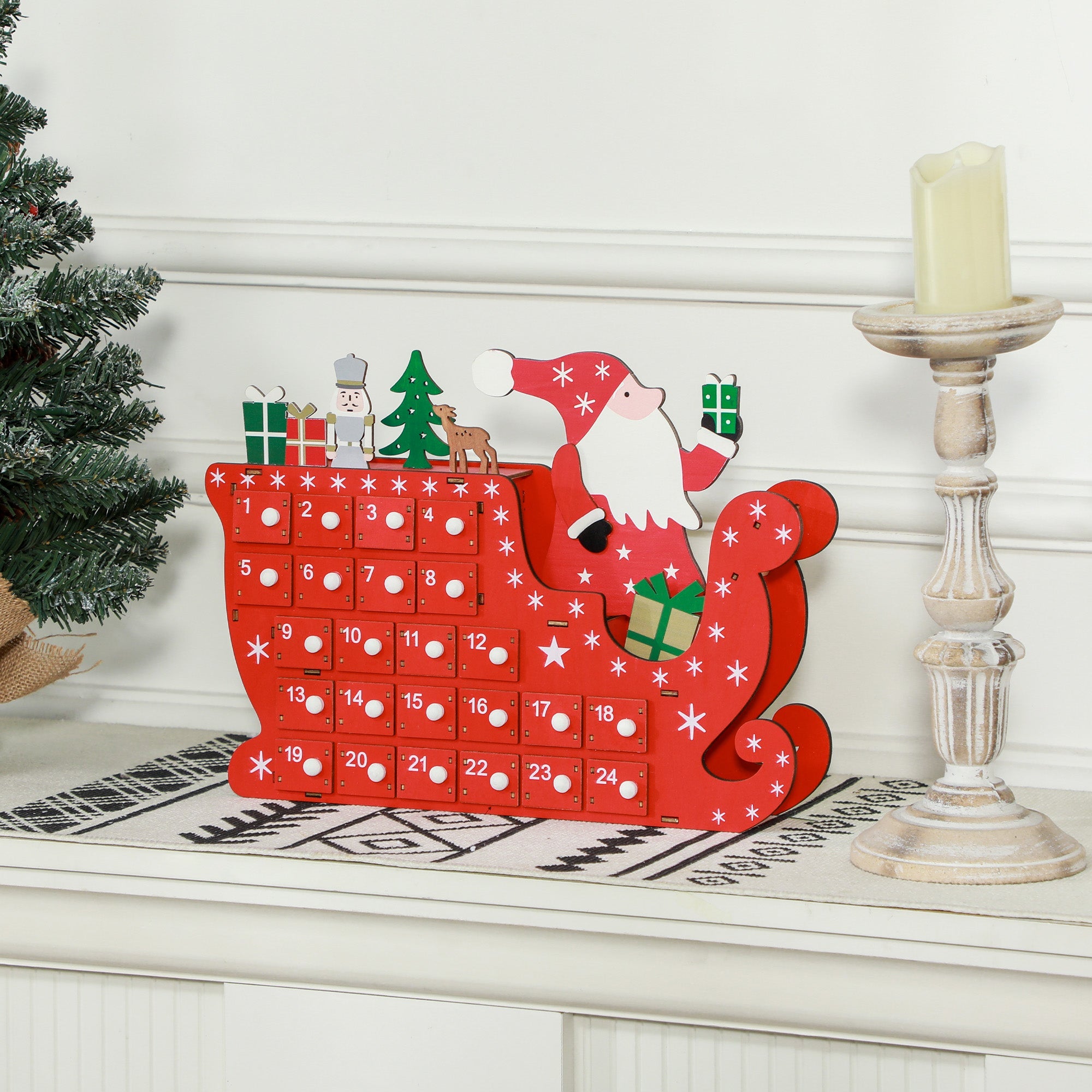 24-Drawer Reusable Santa Sleigh Christmas Advent Calendar-1