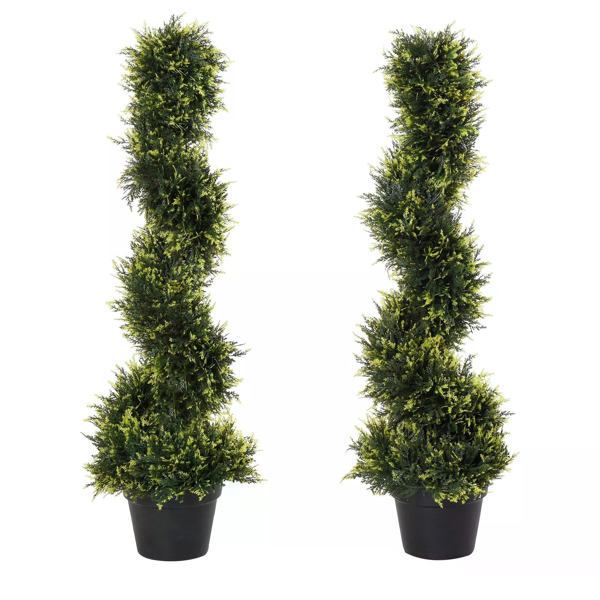 Set Of 2 Artificial Tree 90cm/3FT Artificial Spiral Topiary Trees w/ Pot Fake Indoor Outdoor Greenery Plant Home Office Garden Décor Green-0