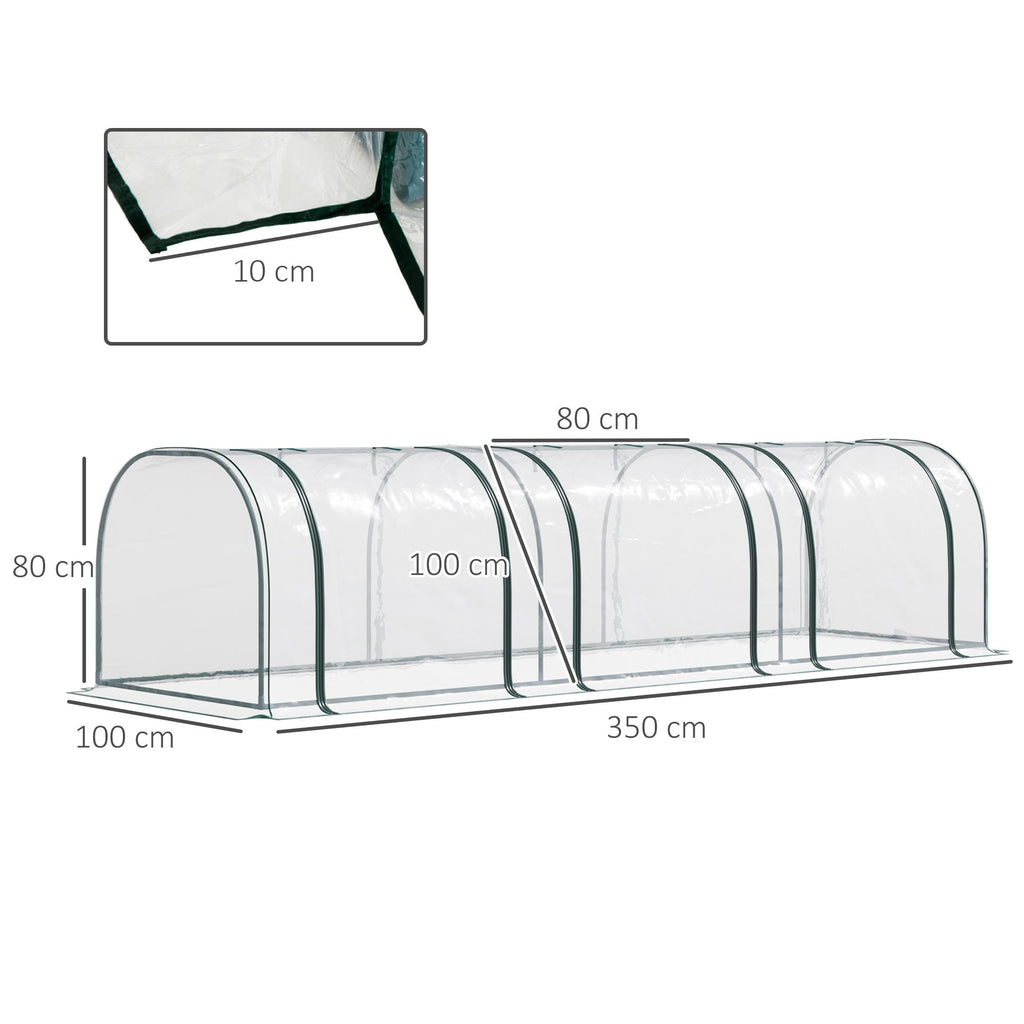 3 Section Portable PVC Tunnel Greenhouse with Steel Frame - Dark Green-2