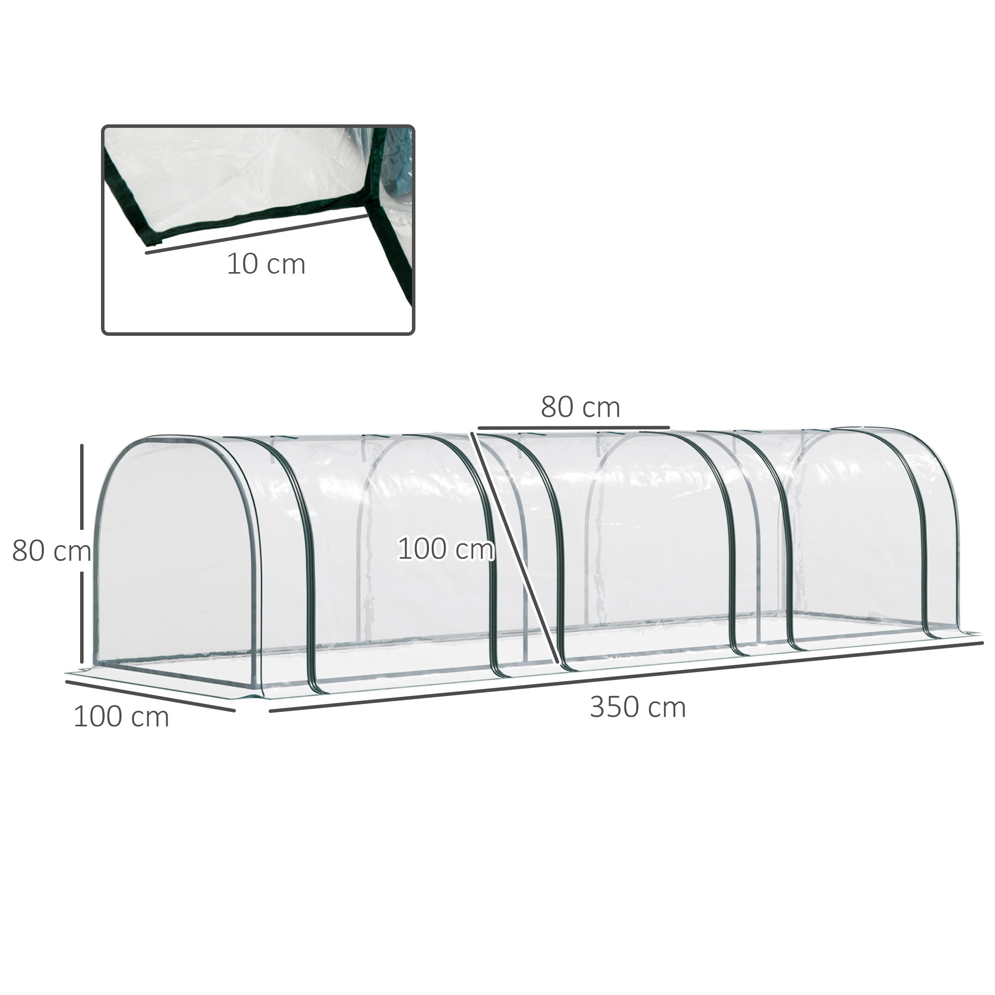 3 Section Portable PVC Tunnel Greenhouse with Steel Frame - Dark Green-2