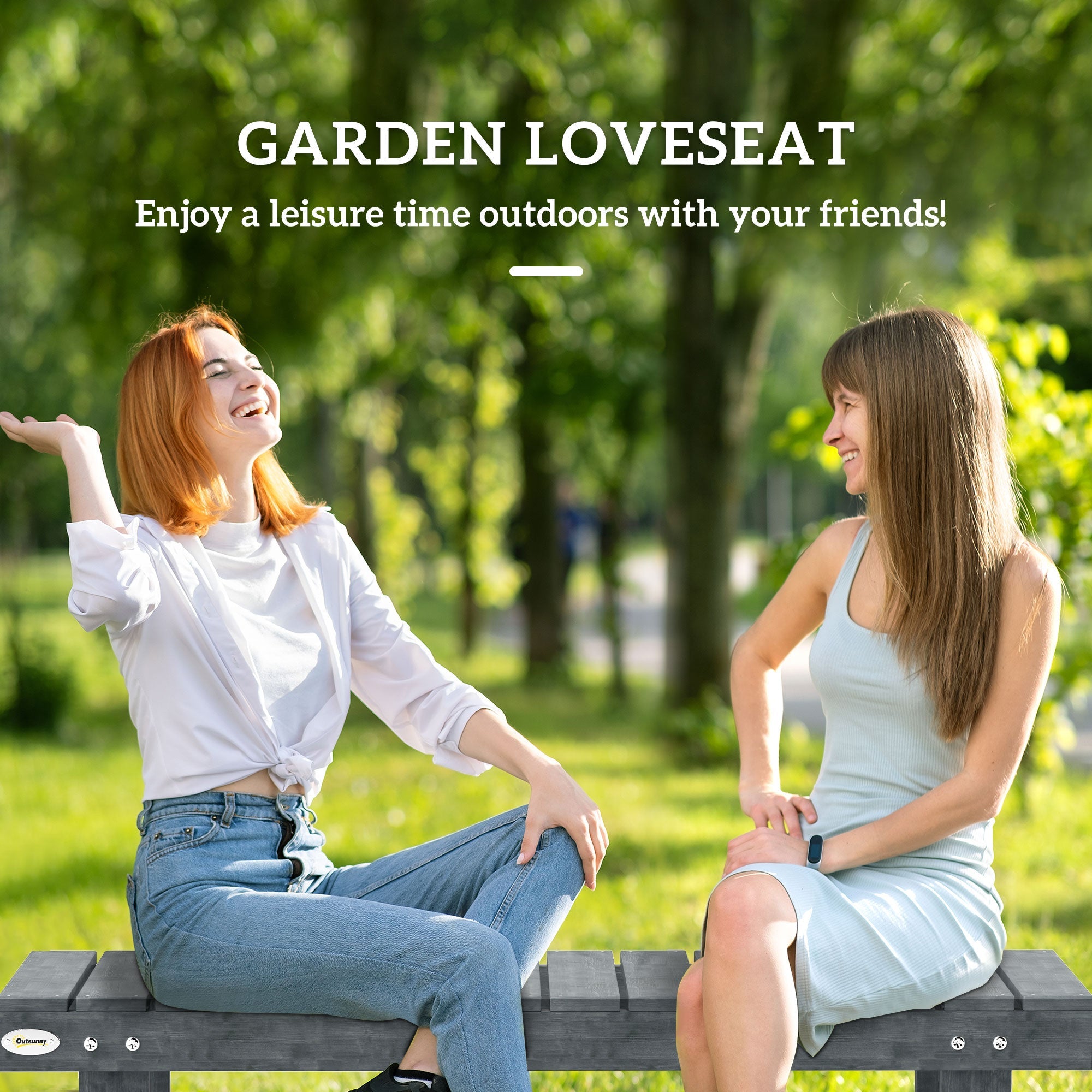 2-Seater Garden Wooden Bench, Grey-3