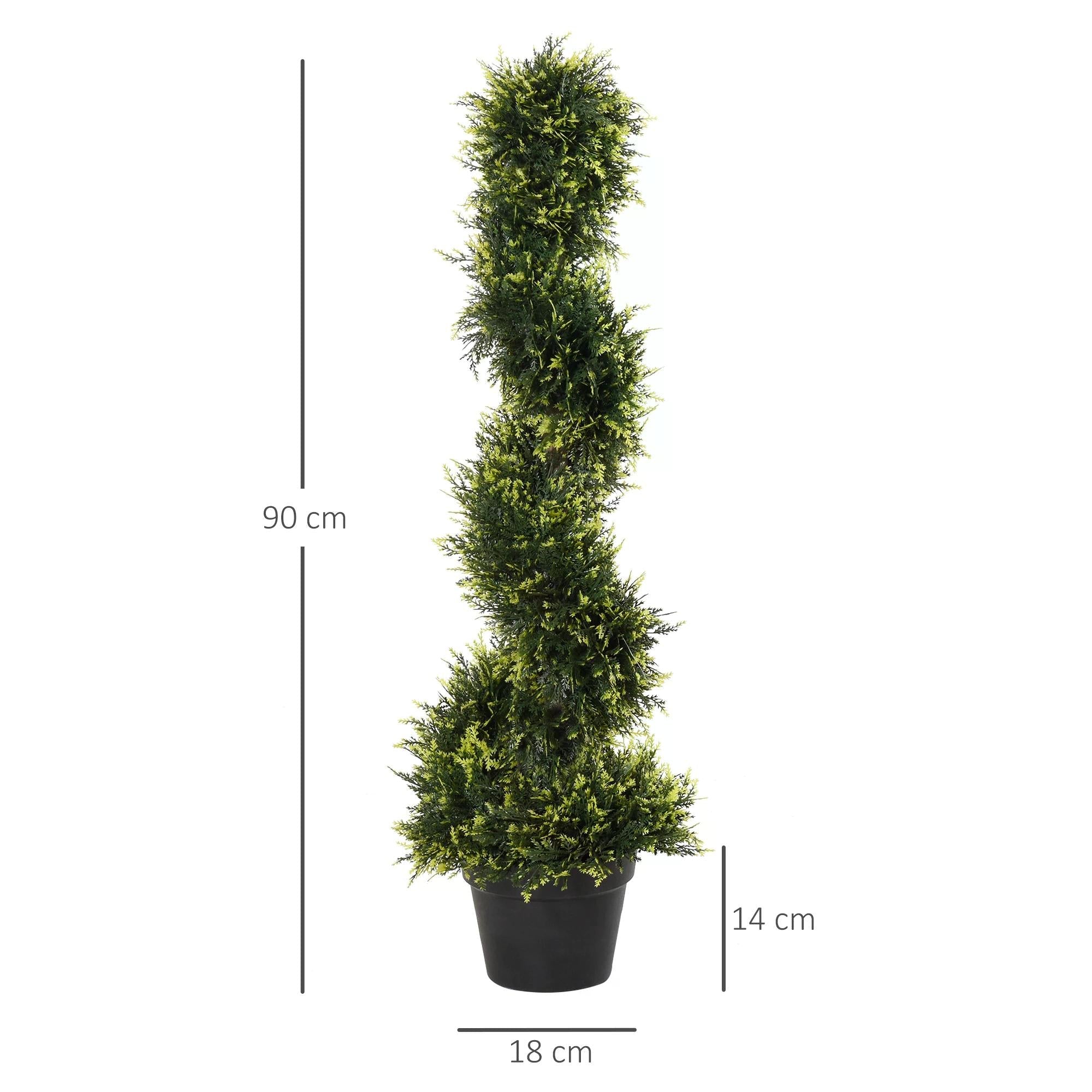 Set Of 2 Artificial Tree 90cm/3FT Artificial Spiral Topiary Trees w/ Pot Fake Indoor Outdoor Greenery Plant Home Office Garden Décor Green-2