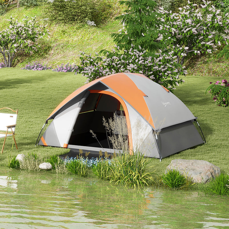 Lightweight Two Man Dome Tent with Rain Protection - Orange/Grey-1