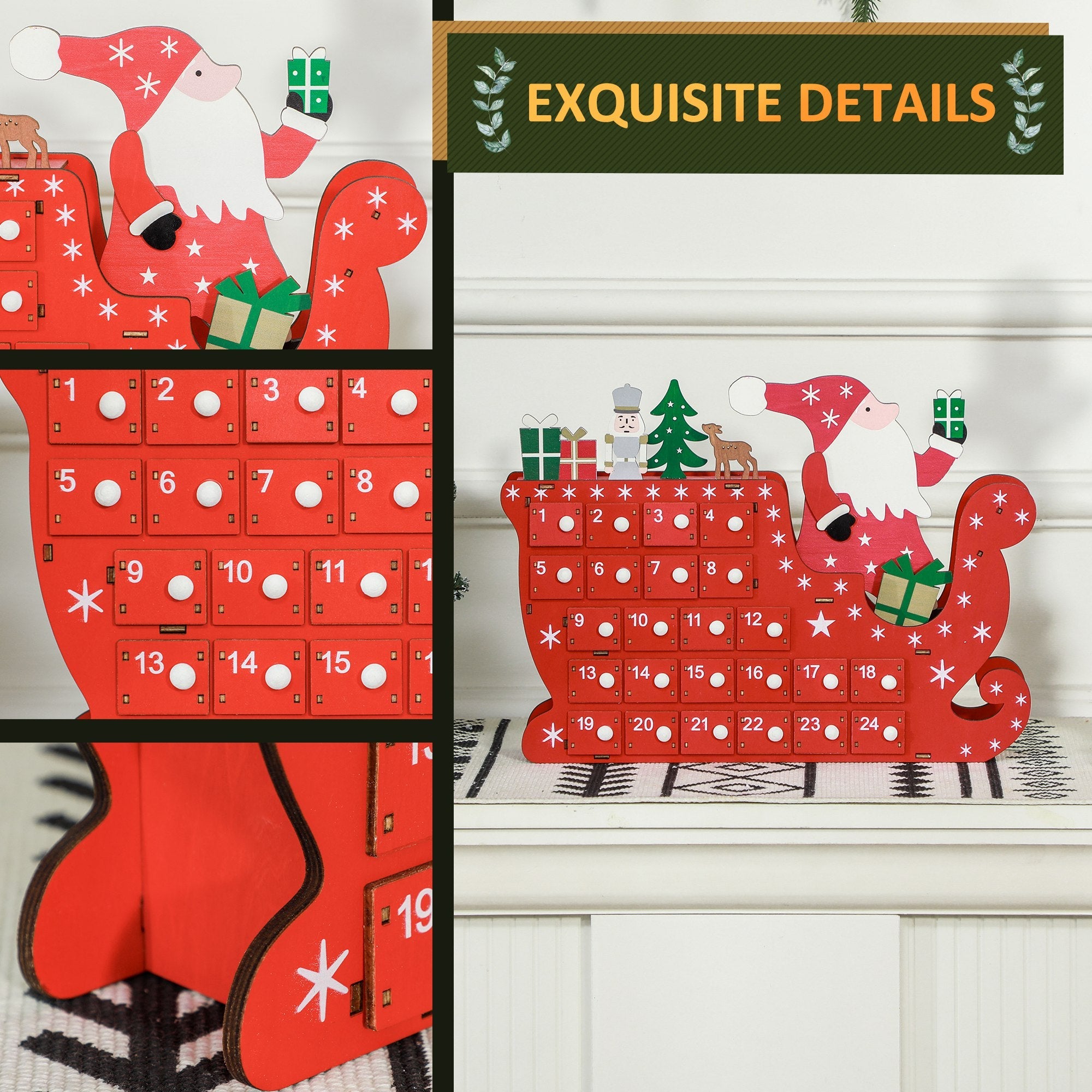 24-Drawer Reusable Santa Sleigh Christmas Advent Calendar-4