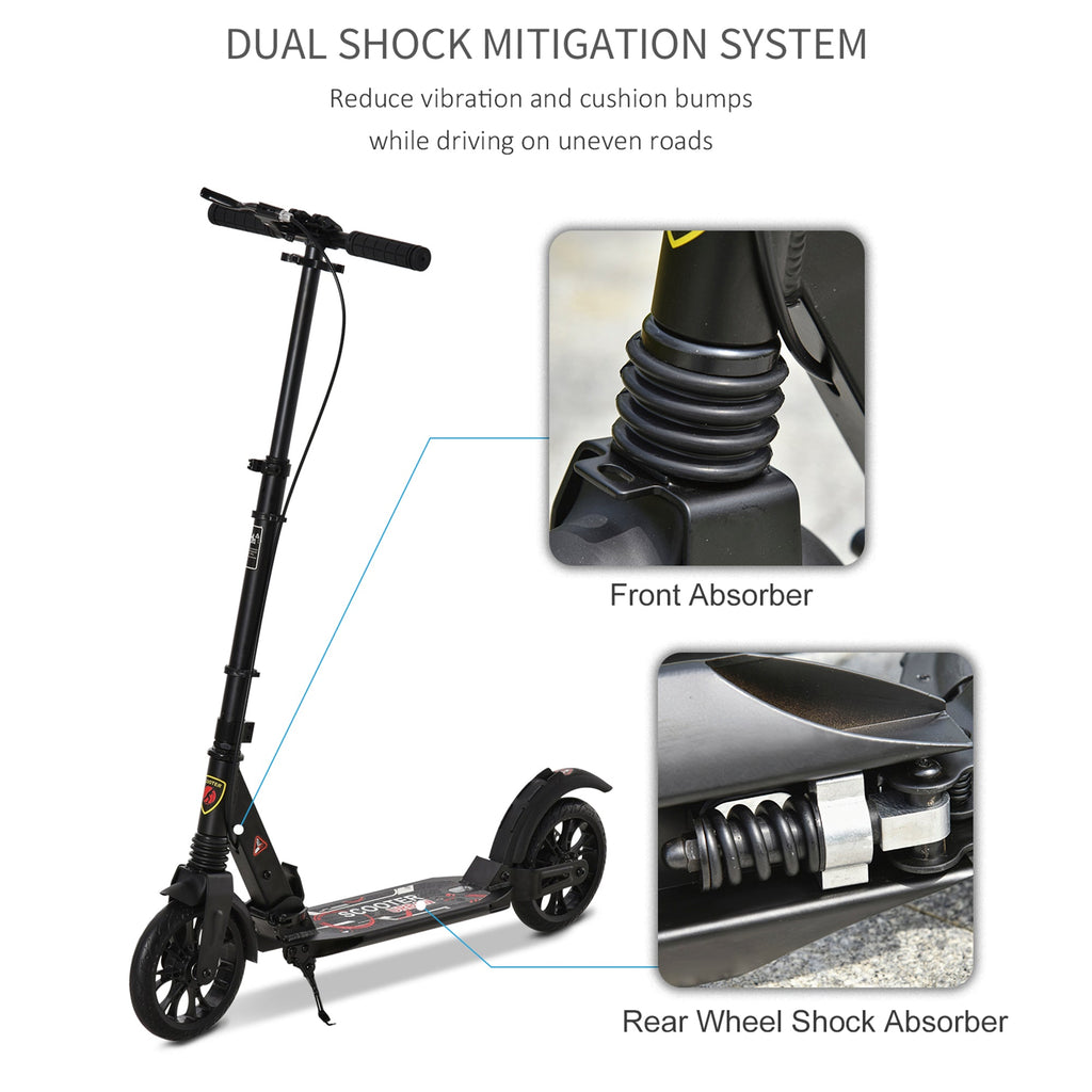 Adult Teens Kick Scooter Foldable Height Adjustable Aluminum Ride On Toy for 14+ with Rear Wheel & Hand Brake, Shock Mitigation System - Black-3