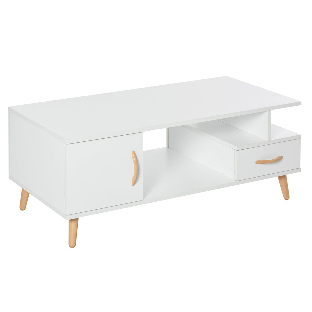 Modern Minimalism Coffee Table with Storage, Sofa Side Table with Shelf & Drawer for Living Room Reception Room, White-0