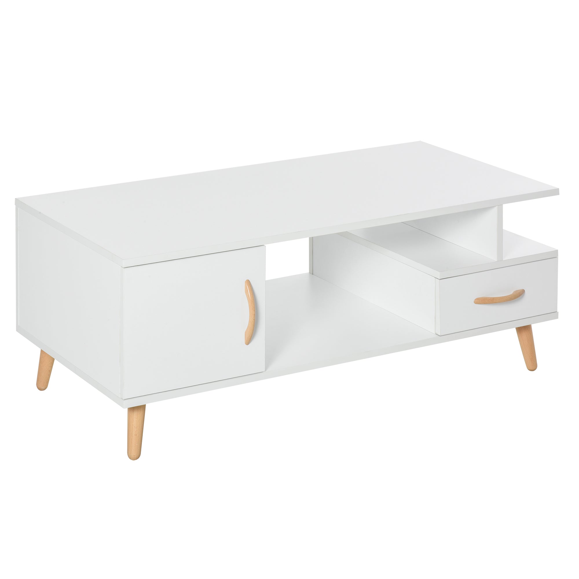 Modern Minimalism Coffee Table with Storage, Sofa Side Table with Shelf & Drawer for Living Room Reception Room, White-0