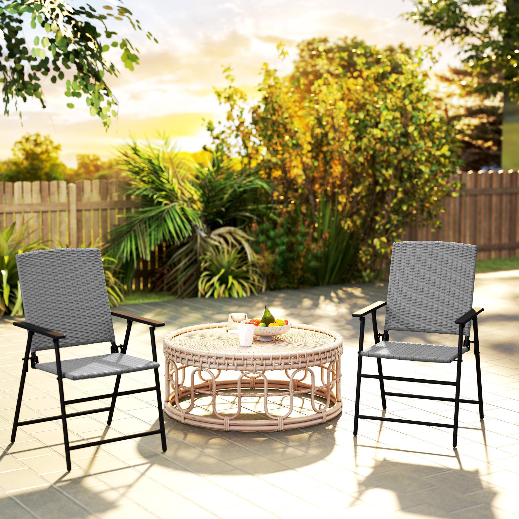 Set of Two Folding Rattan Seat Chairs - Grey-1