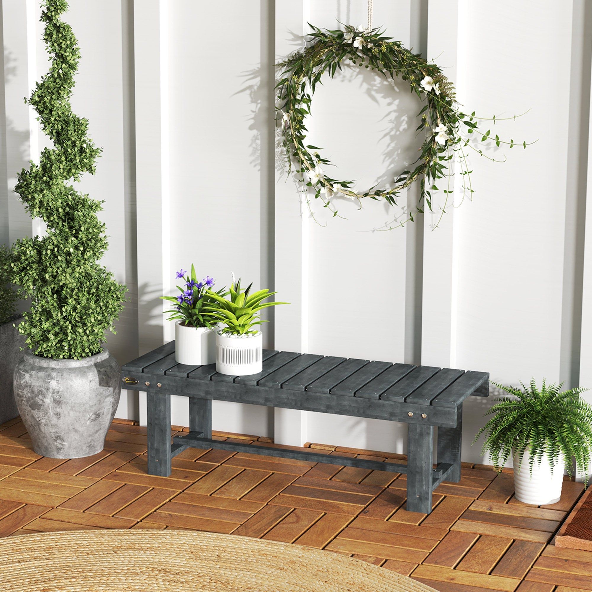 2-Seater Garden Wooden Bench, Grey-1