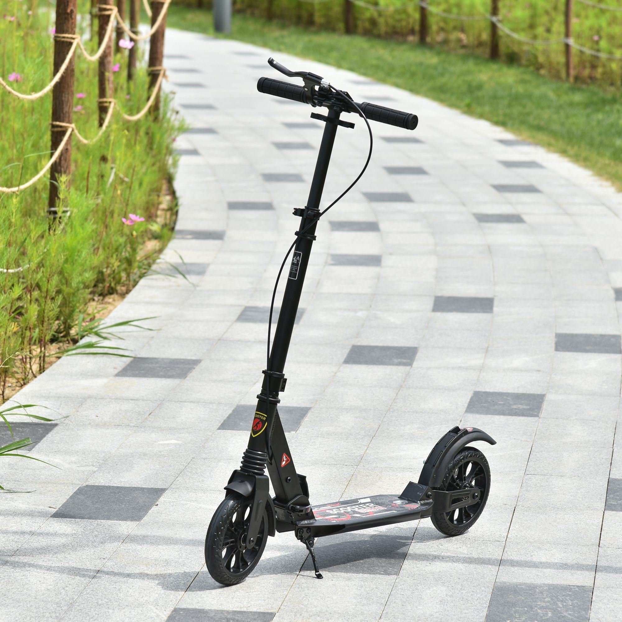 Adult Teens Kick Scooter Foldable Height Adjustable Aluminum Ride On Toy for 14+ with Rear Wheel & Hand Brake, Shock Mitigation System - Black-1