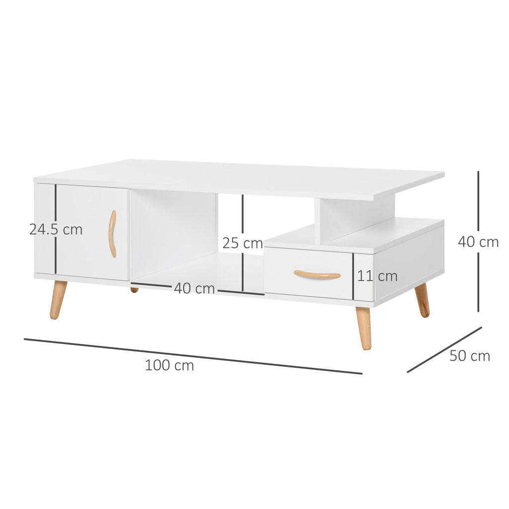 Modern Minimalism Coffee Table with Storage, Sofa Side Table with Shelf & Drawer for Living Room Reception Room, White-2