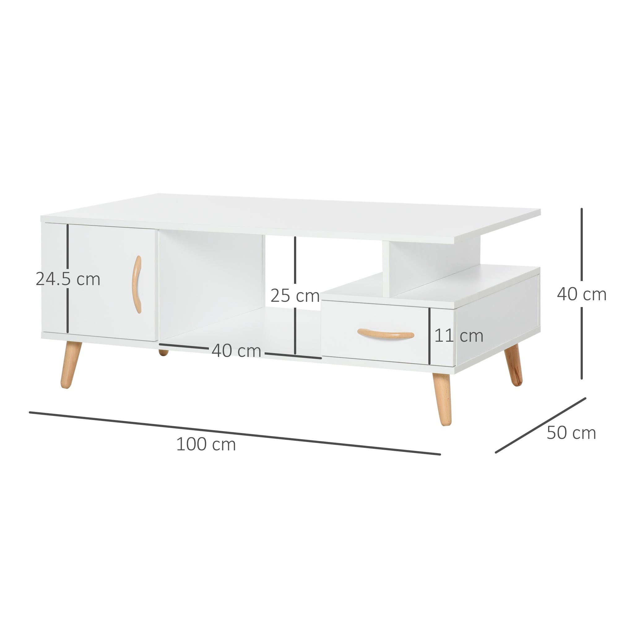 Modern Minimalism Coffee Table with Storage, Sofa Side Table with Shelf & Drawer for Living Room Reception Room, White-2
