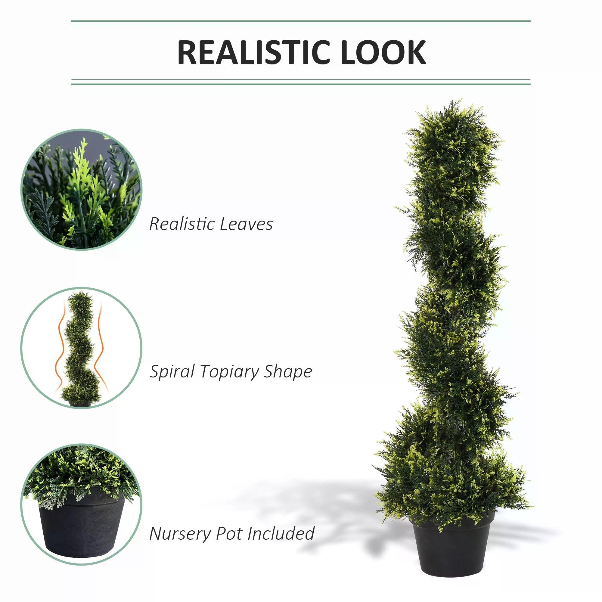 Set Of 2 Artificial Tree 90cm/3FT Artificial Spiral Topiary Trees w/ Pot Fake Indoor Outdoor Greenery Plant Home Office Garden Décor Green-3