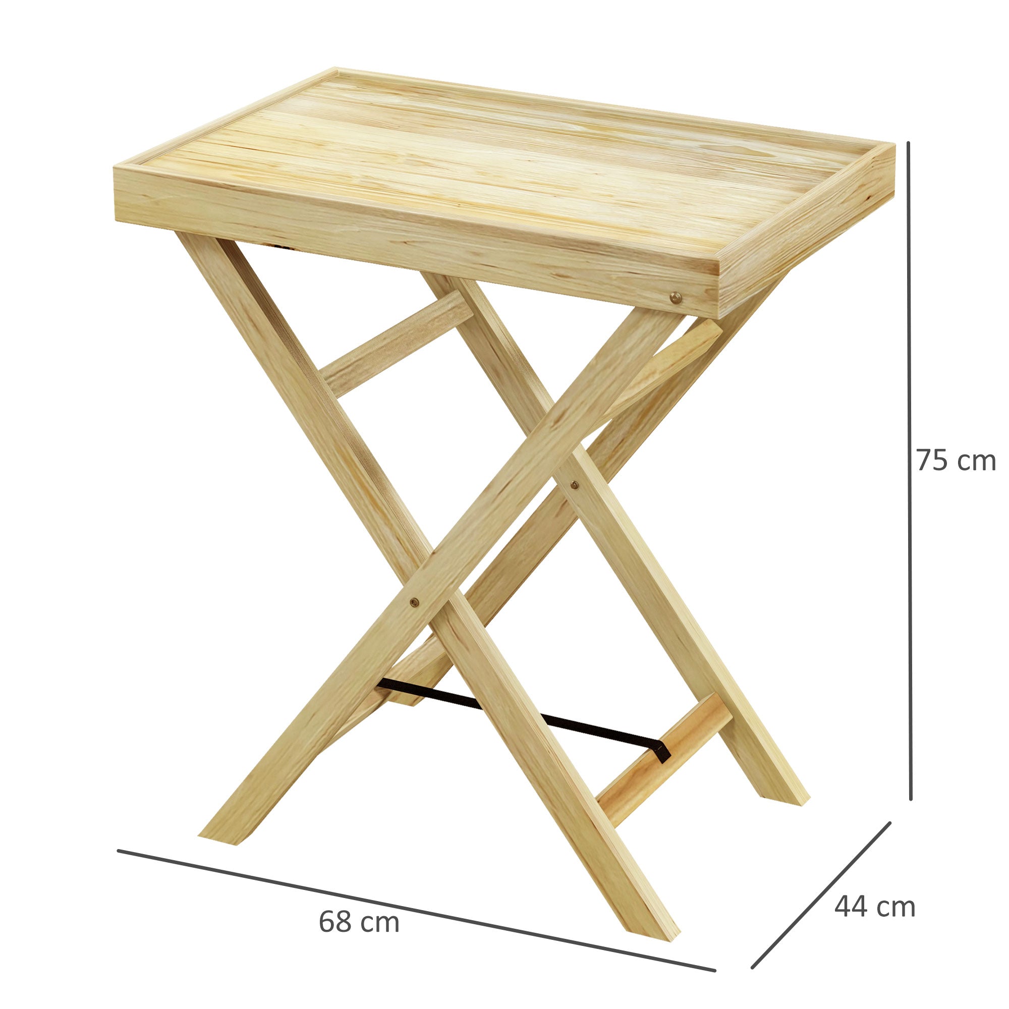 Wooden Outdoor Side Table with Raised Edges - Natural Finish-2