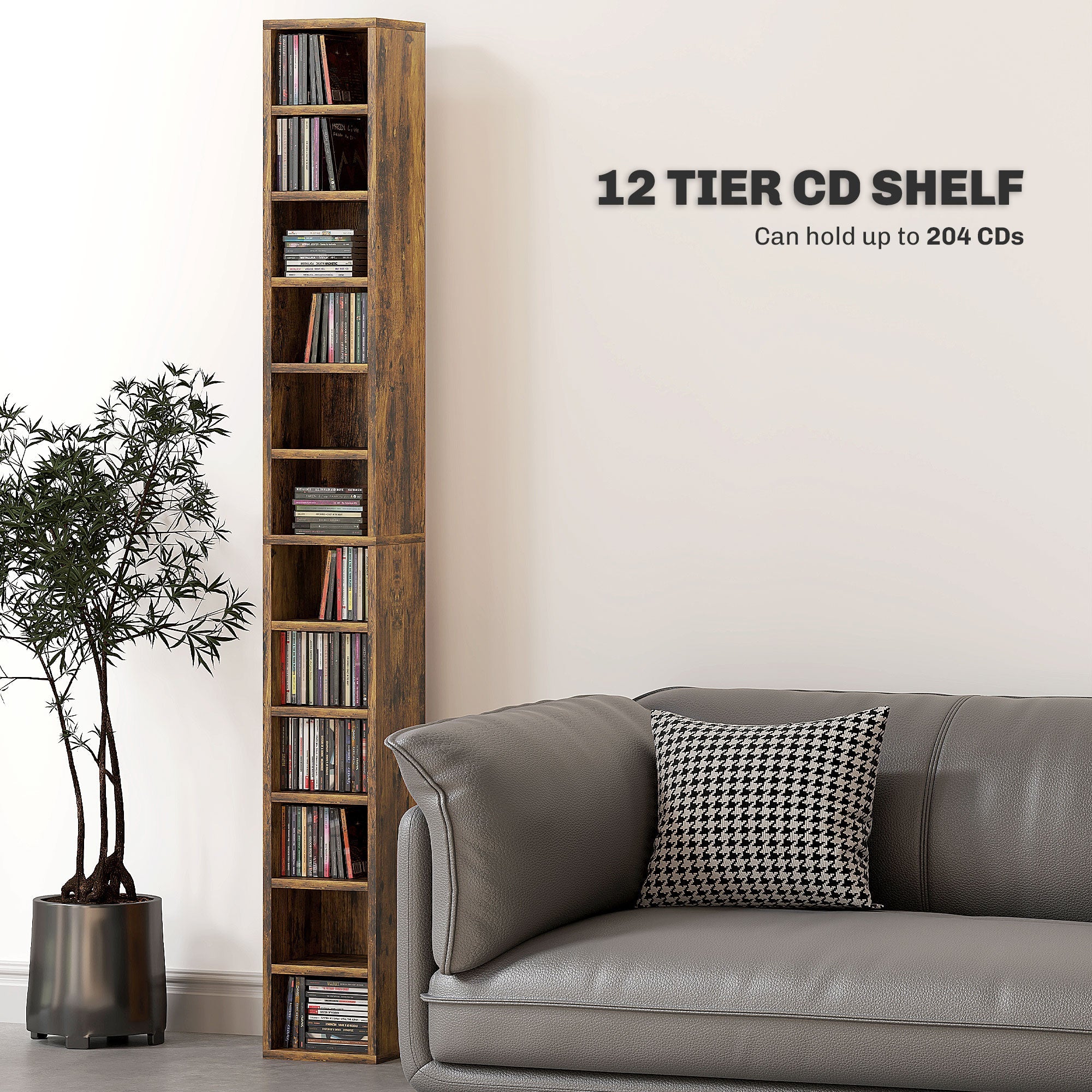 204 CD Tall Narrow Media Storage Tower - Rustic Brown-3