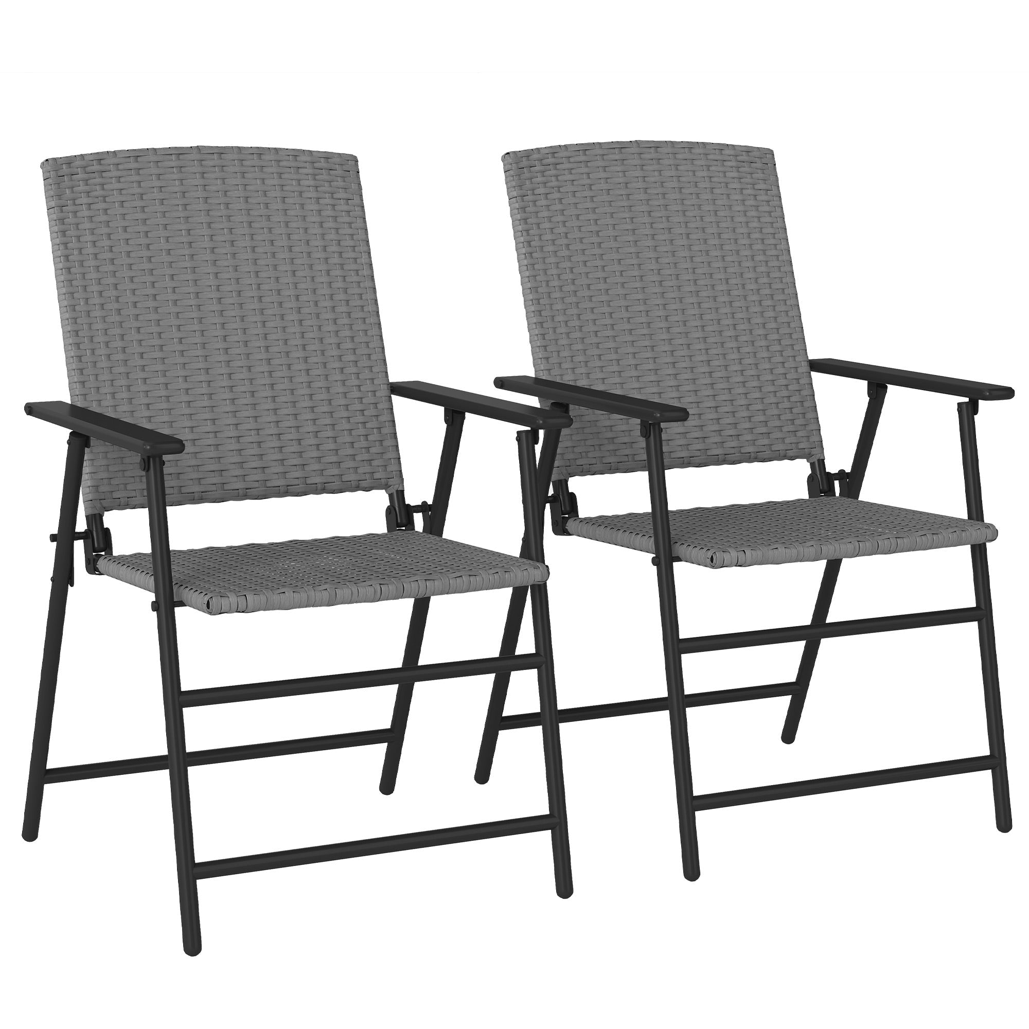 Set of Two Folding Rattan Seat Chairs - Grey-0