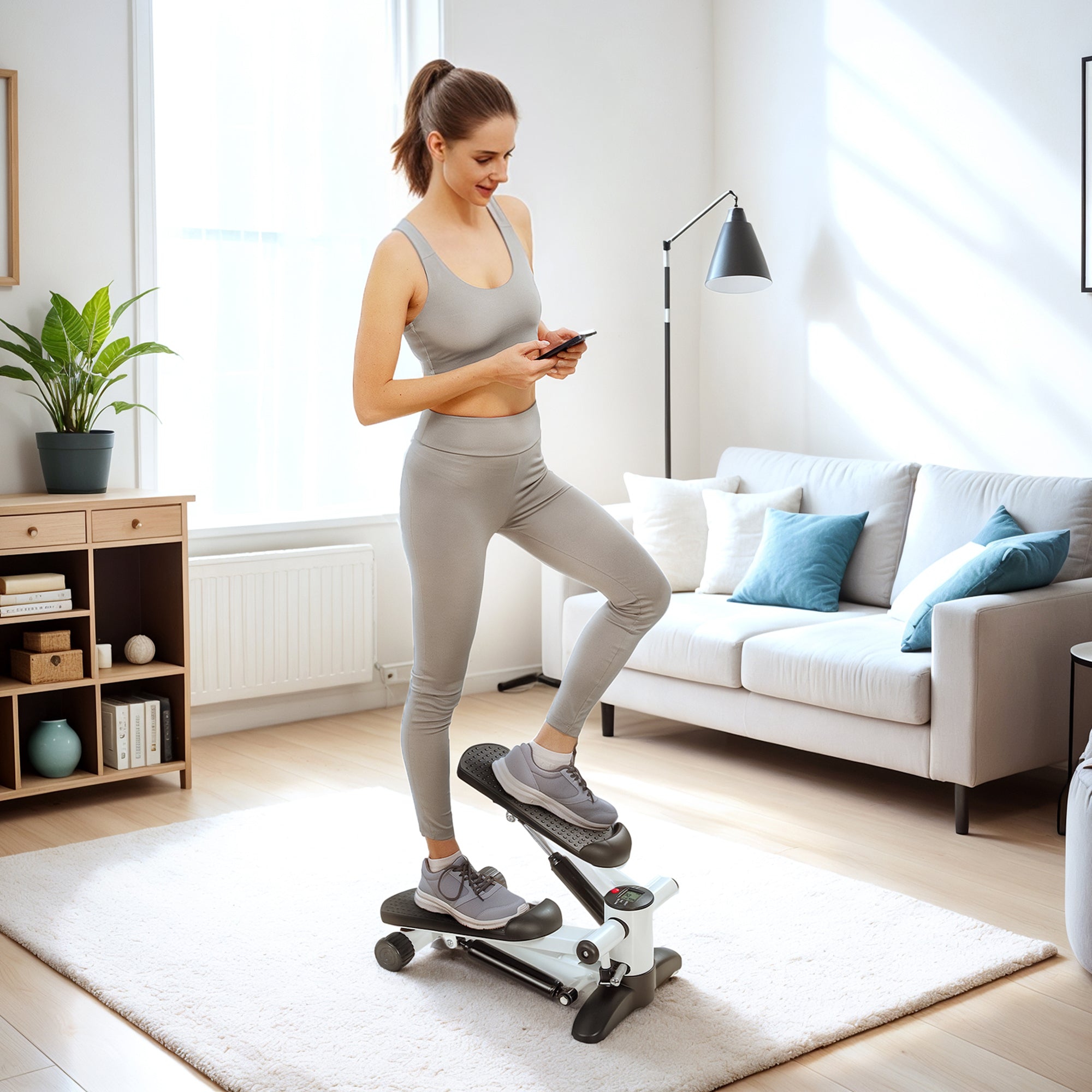 Mini Stepper Machine with LCD Monitor and Non-Slip Pedals - White-1