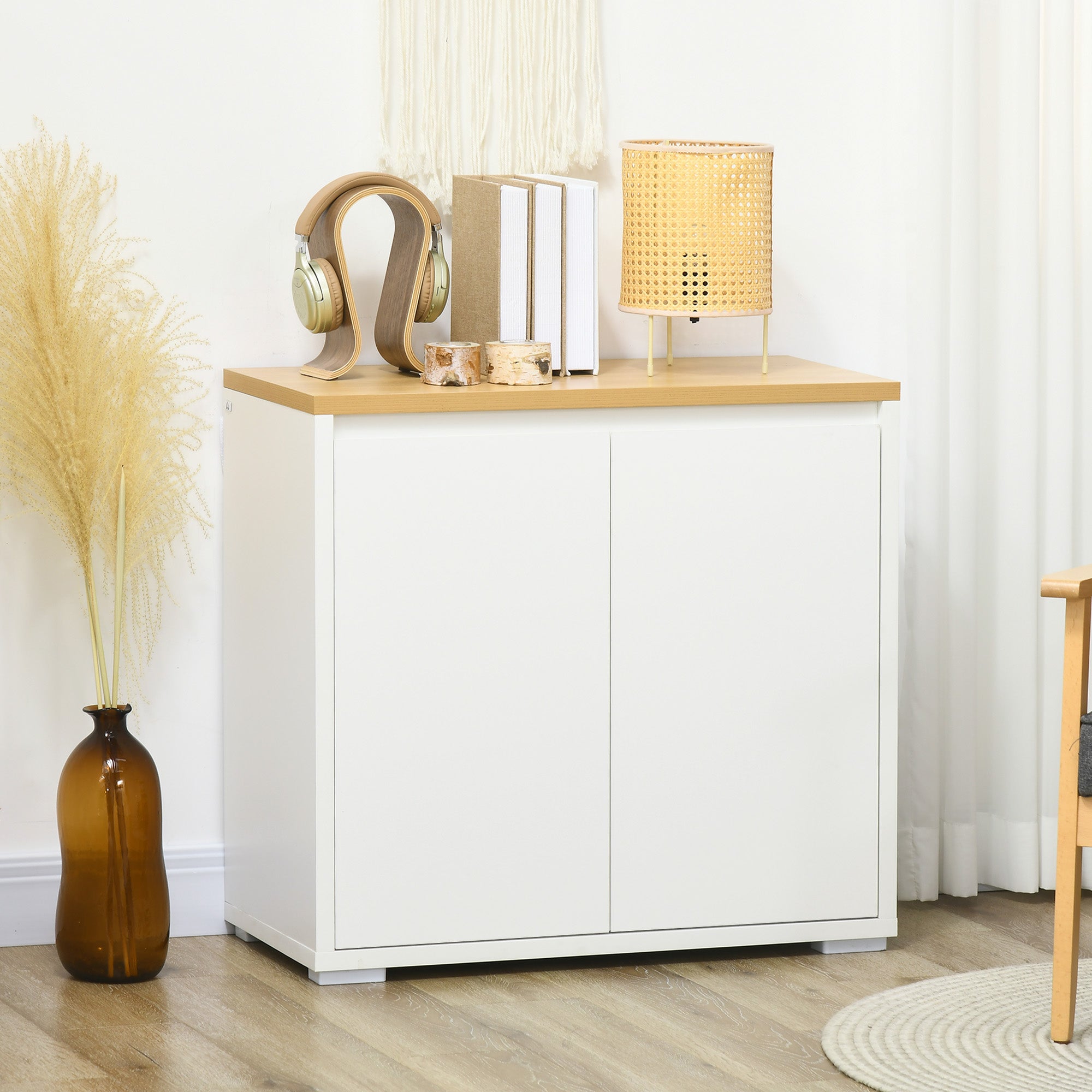 Sideboard Cabinet, Kitchen Storage Cabinet with Double Doors and Adjustable Shelf for Living Room, Entryway, White-1