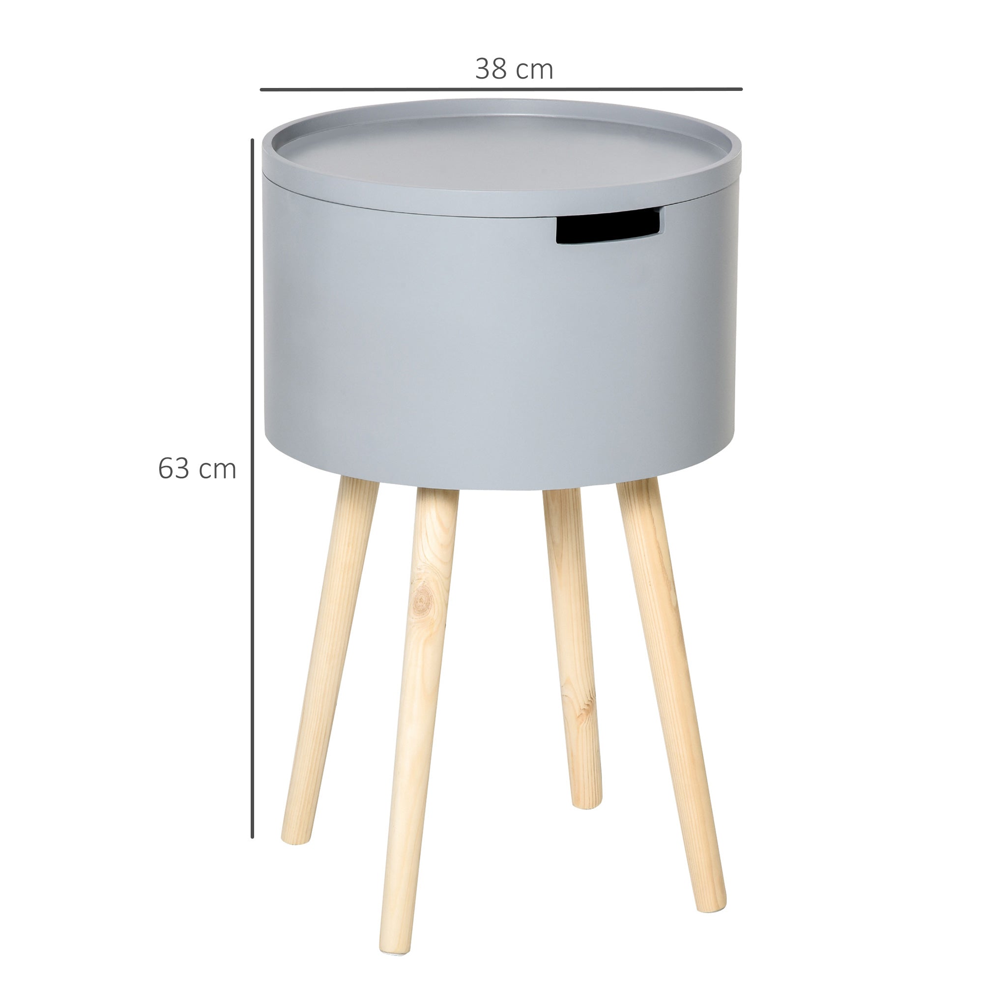 Modern Side Table with Hidden Storage Space, Round Night Stand with Removable Tray Wood Frame for Living Room Children's Room, Grey-2