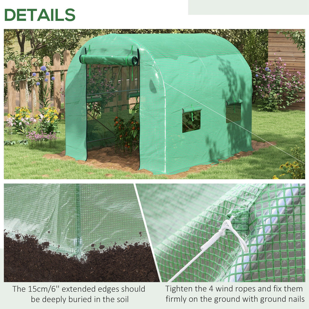 2.5 x 2m Walk-In Polytunnel Greenhouse with Steel Frame and Roll-Up Door - Green-4
