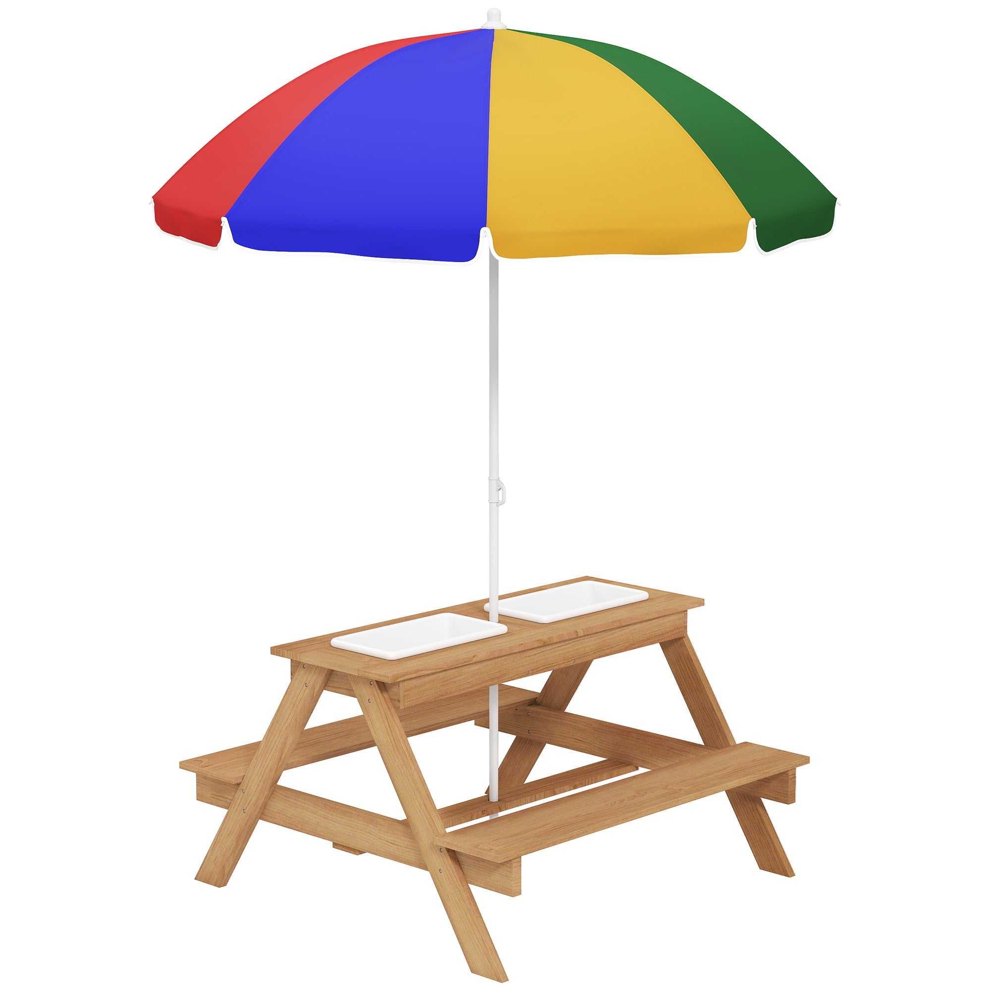 Kids Picnic Table Set with Sand and Water Bins Adjustable Parasol Multicolour-0