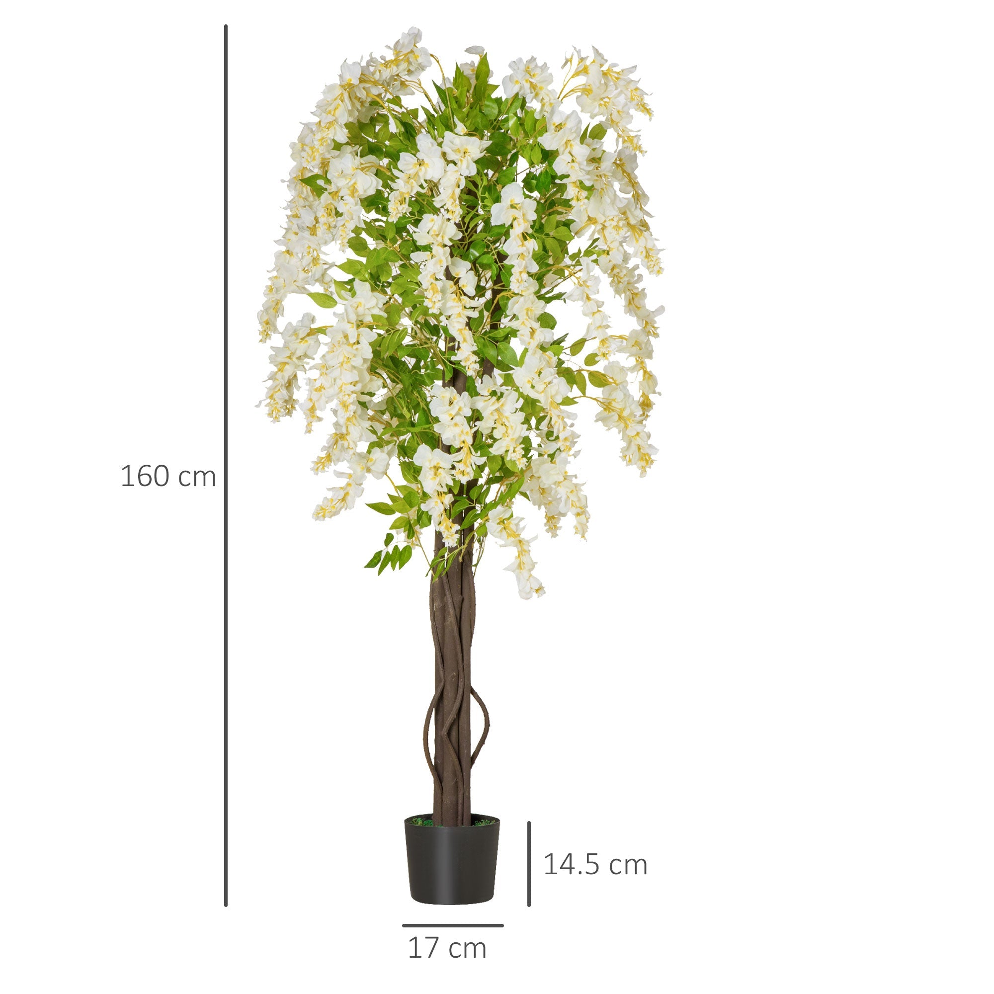 Artificial Realistic White Wisteria Tree Faux Decorative Plant in Nursery Pot for Indoor Outdoor Décor, 160cm-2