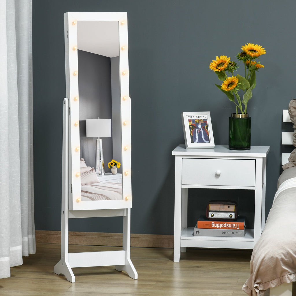 Full Body Mirrored Jewelry Cabinet W/ LED Light Jewelry Cabinet W/ 3 Angle Adjustable For Rings Earrings Bracelets Cosmetics Warm White-0