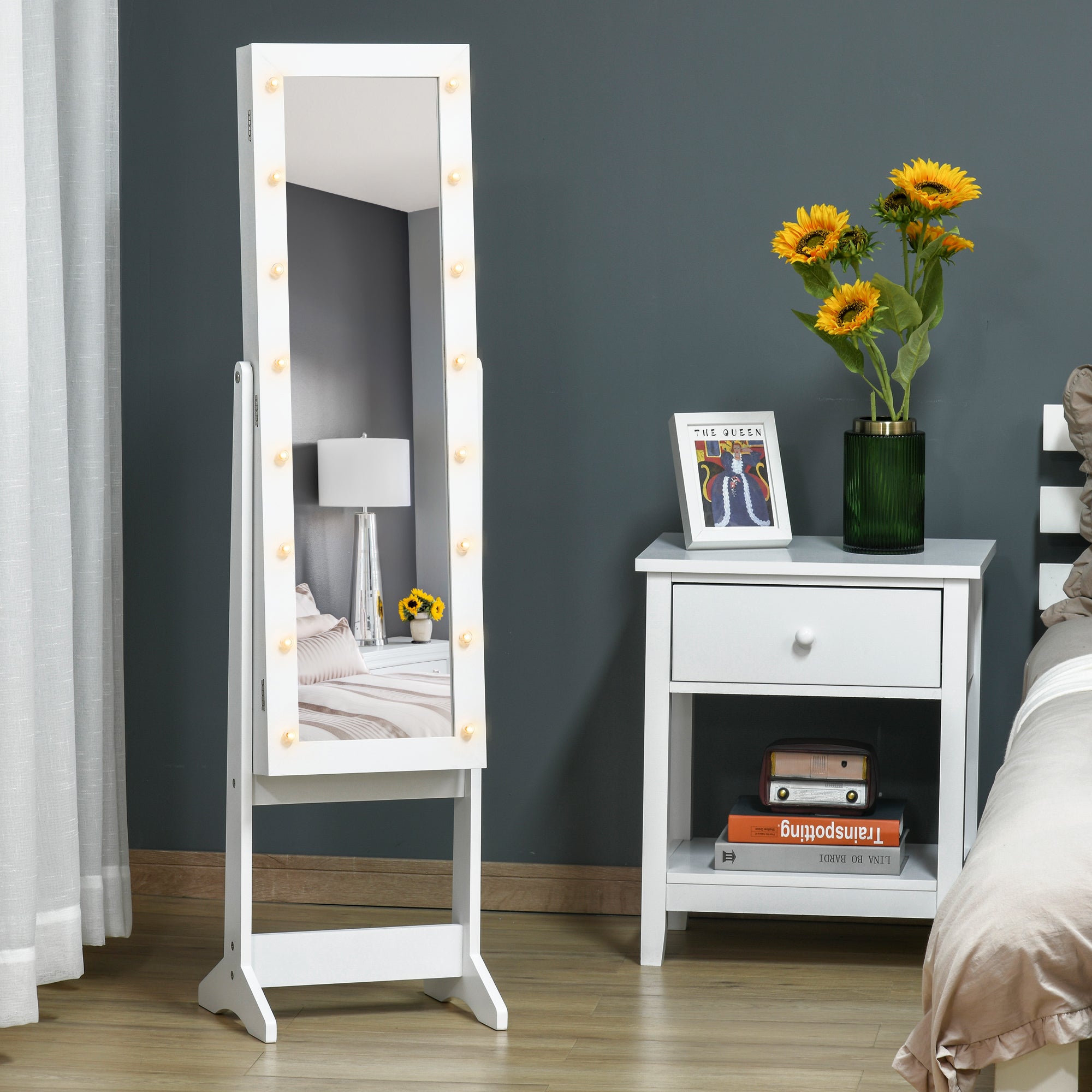 Full Body Mirrored Jewelry Cabinet W/ LED Light Jewelry Cabinet W/ 3 Angle Adjustable For Rings Earrings Bracelets Cosmetics Warm White-0