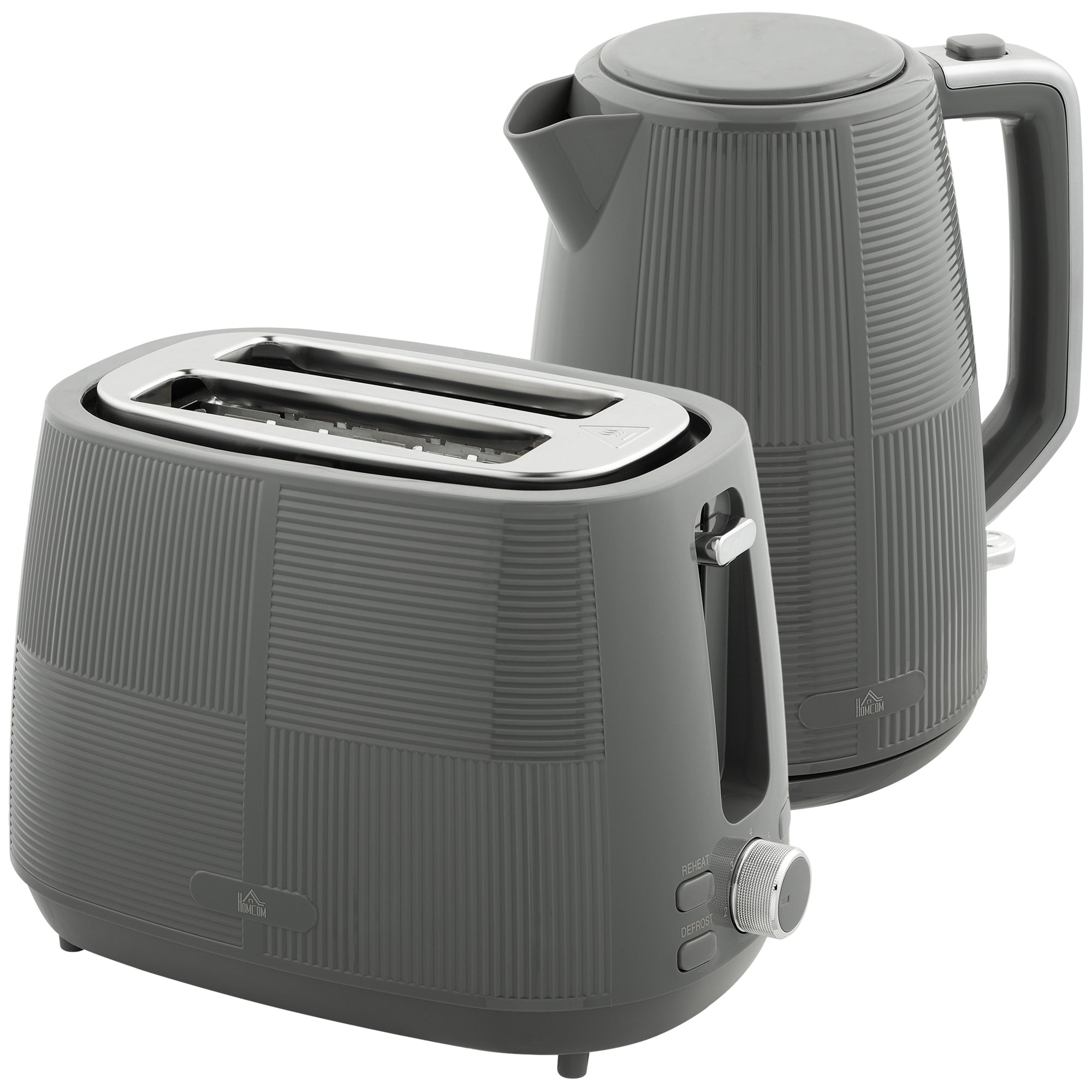 Kettle and Toaster Set, 1.7L 3000W Fast Boil Kettle & 2 Slice Toaster Kitchen Set with 7 Level Browning Controls, Defrost, Reheat, Boil-dry Protection, Grey-0