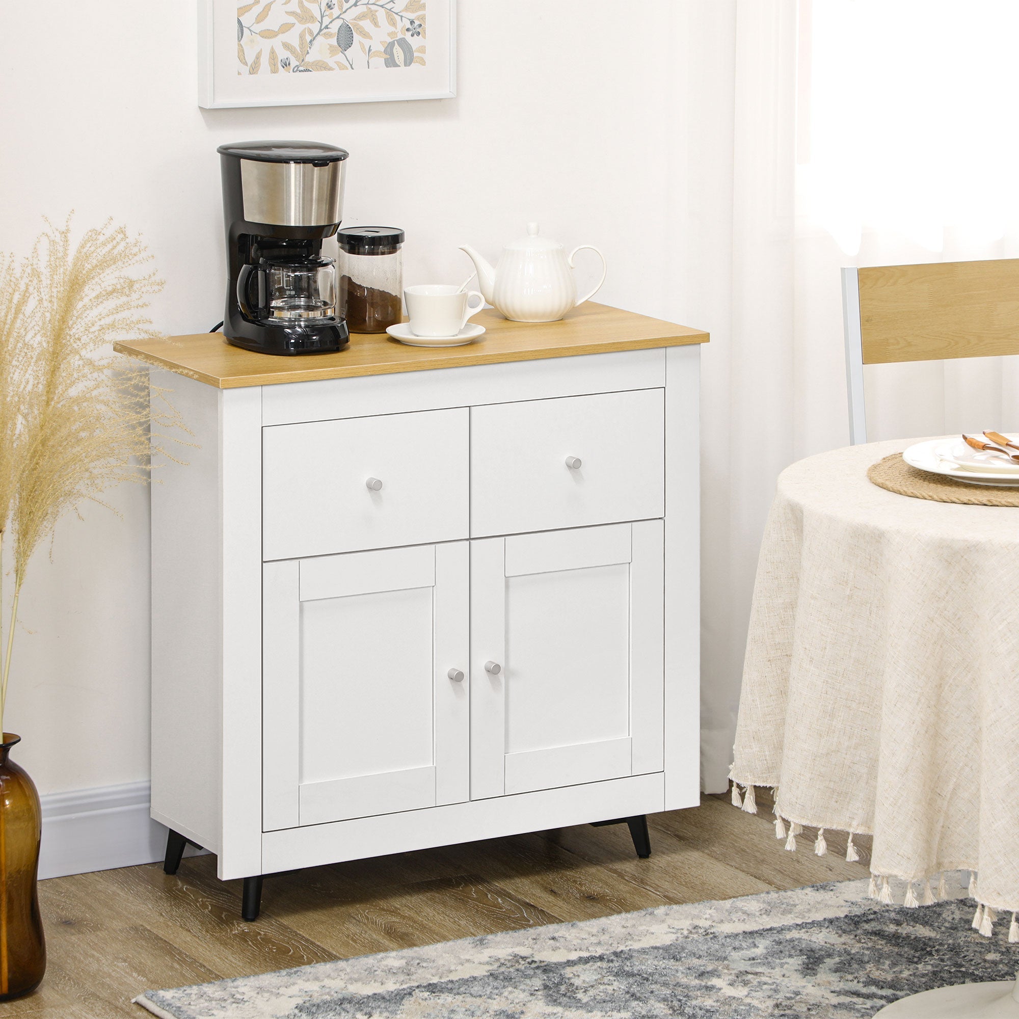 Sideboard Cabinet, Modern Kitchen Cupboard with Double Doors and Drawers for Dining Room, Living Room and Entryway, White-1