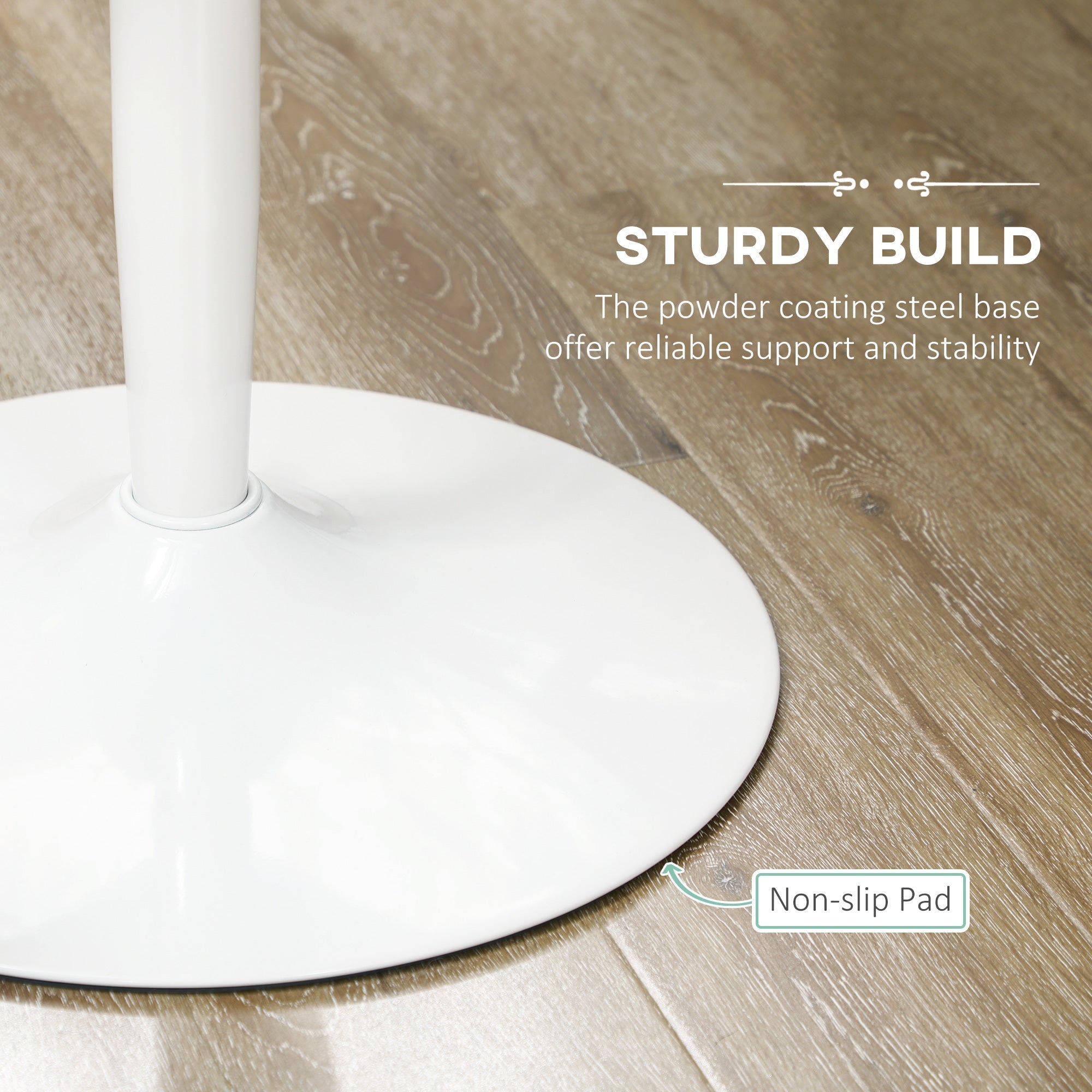 Round Dining Table, Modern Dining Room Table with Steel Base, Non-slip Foot Pad, Space Saving Small Dining Table, White-4