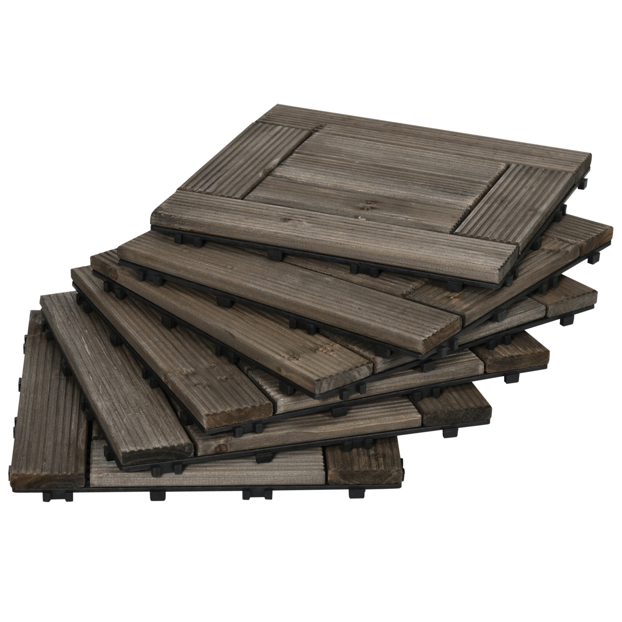 27 Piece Wooden Interlocking Decking Tiles Set - Charcoal Grey-0