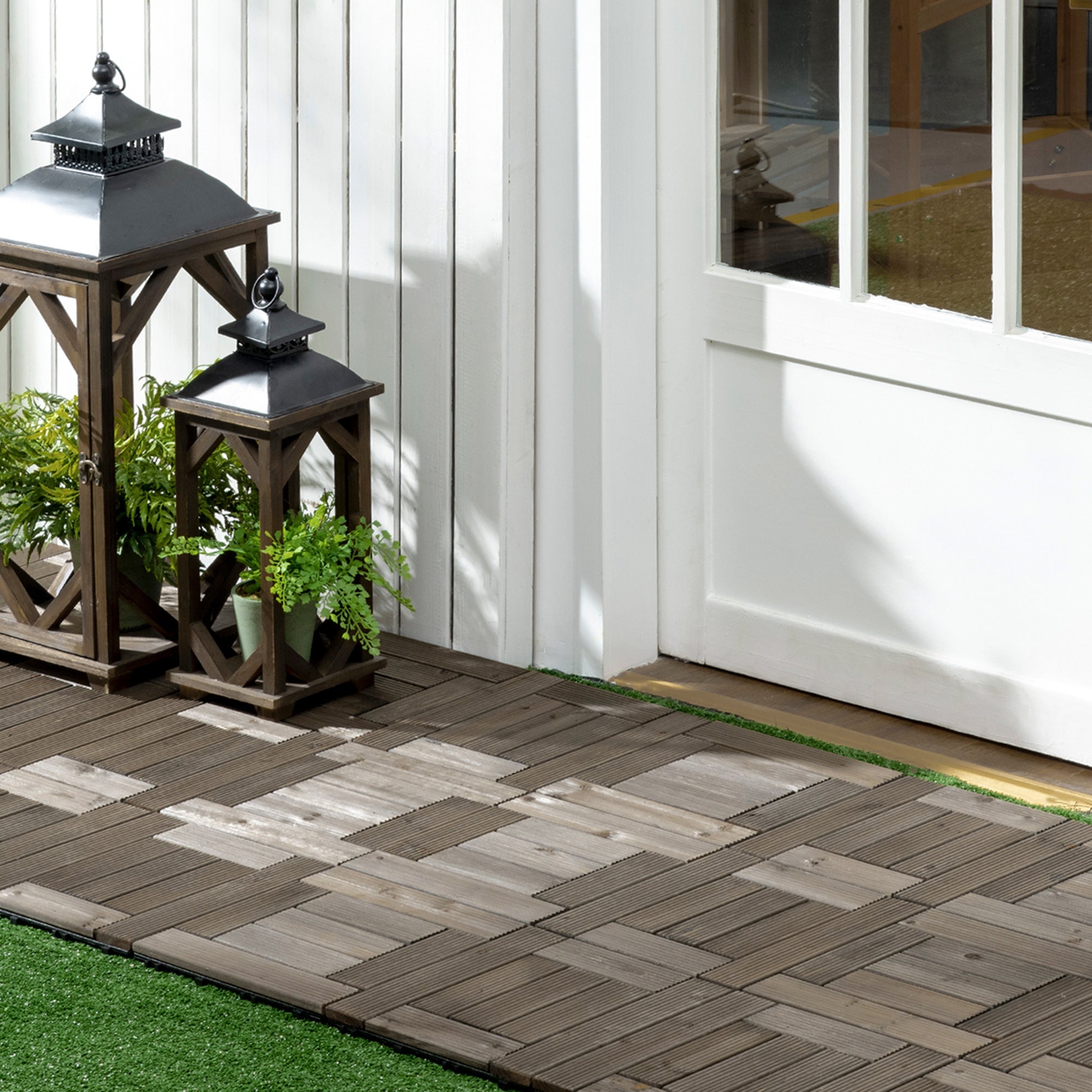 27 Piece Wooden Interlocking Decking Tiles Set - Charcoal Grey-1