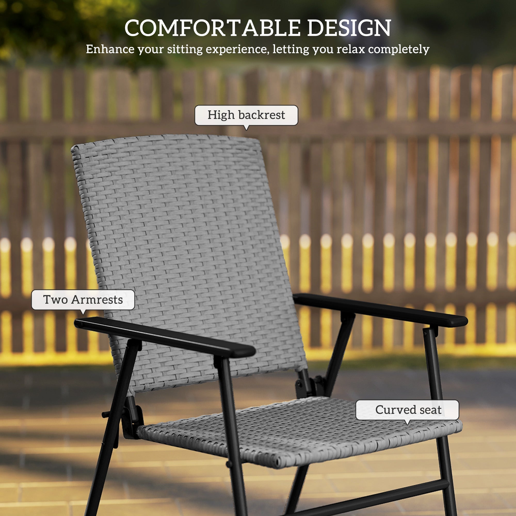 Set of Two Folding Rattan Seat Chairs - Grey-4